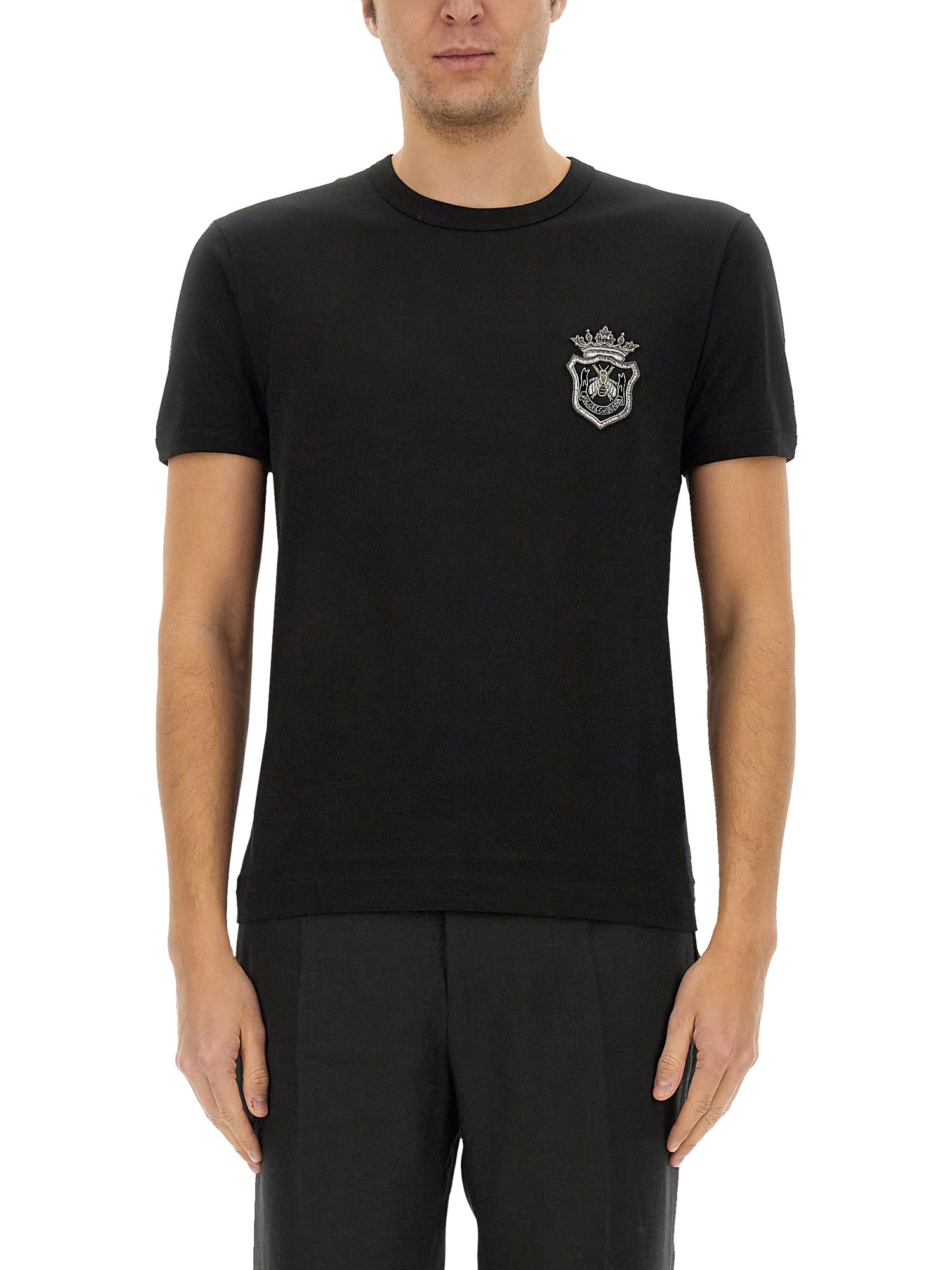 DOLCE & GABBANA COTTON T-SHIRT WITH HERALDIC PATCH 