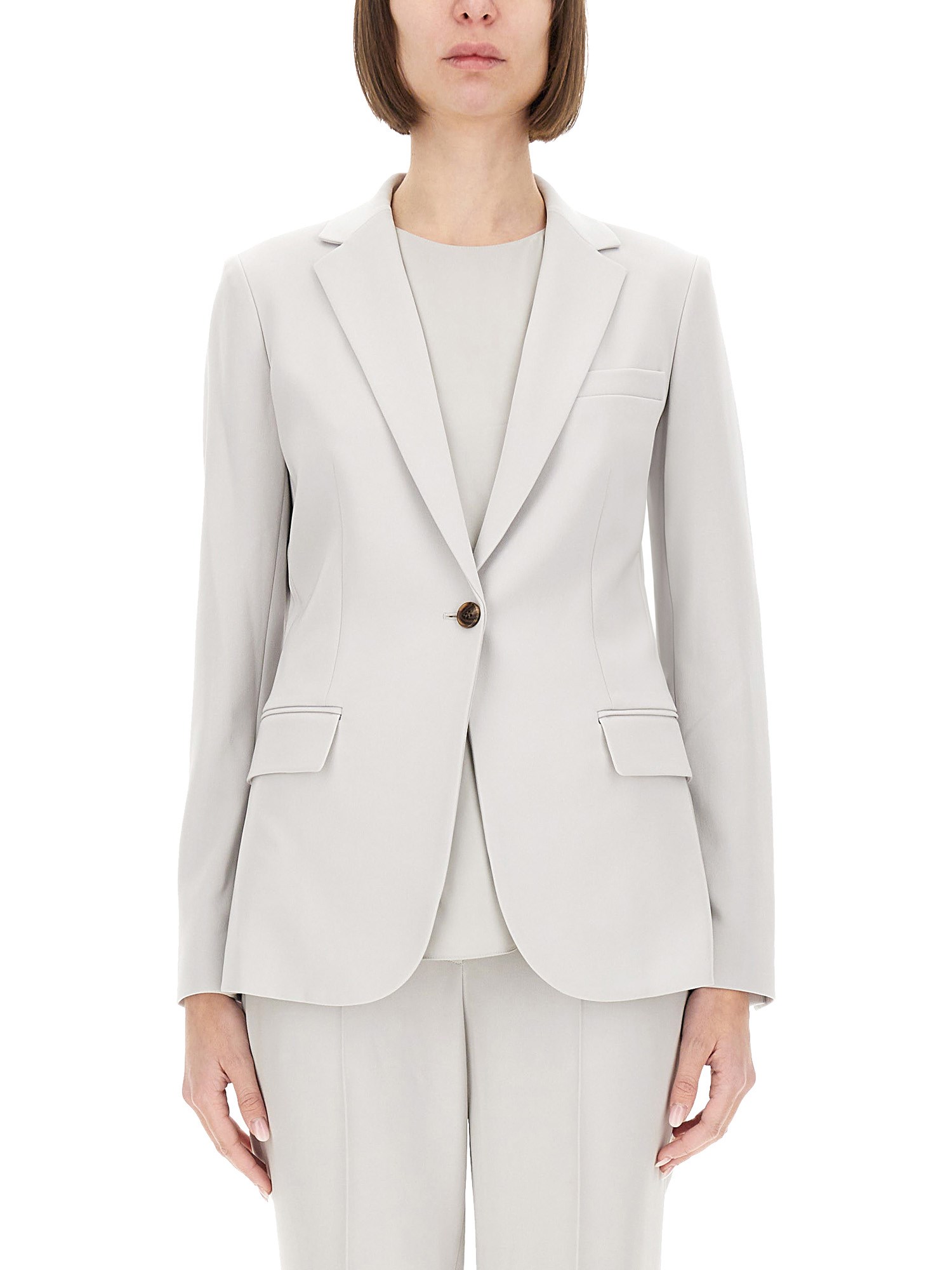 Theory Structured Blazer With Notched Lapels And Back Vent In Grey
