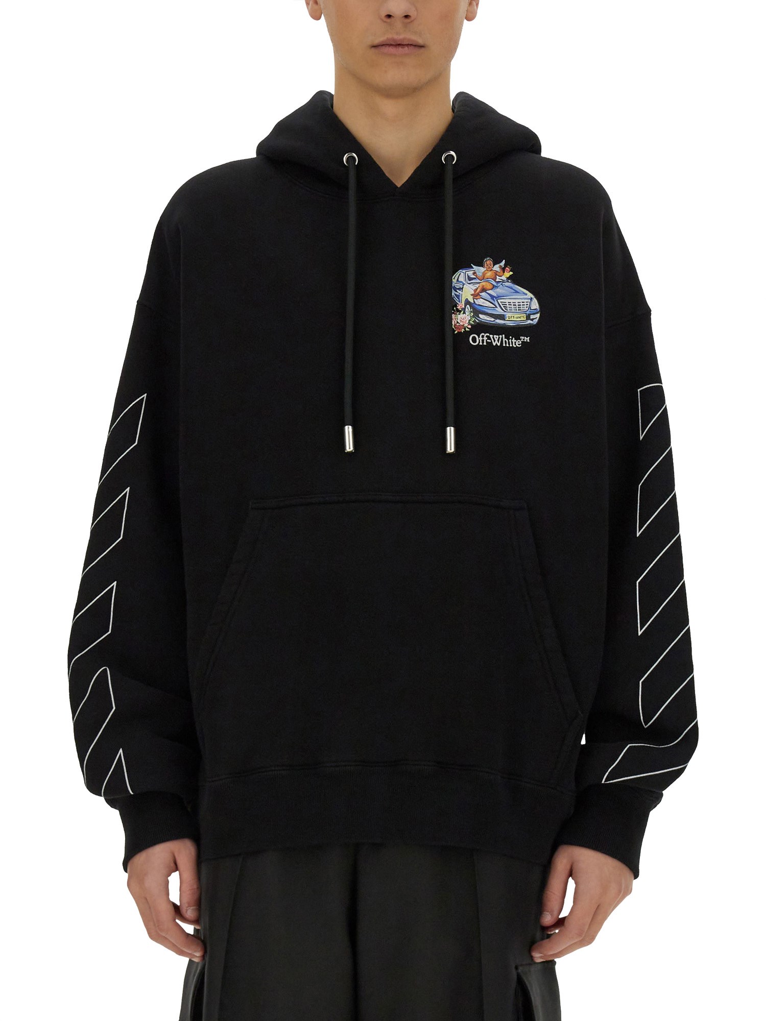 Off-white Oversized Black Hoodie With Graphic Back Design In Black