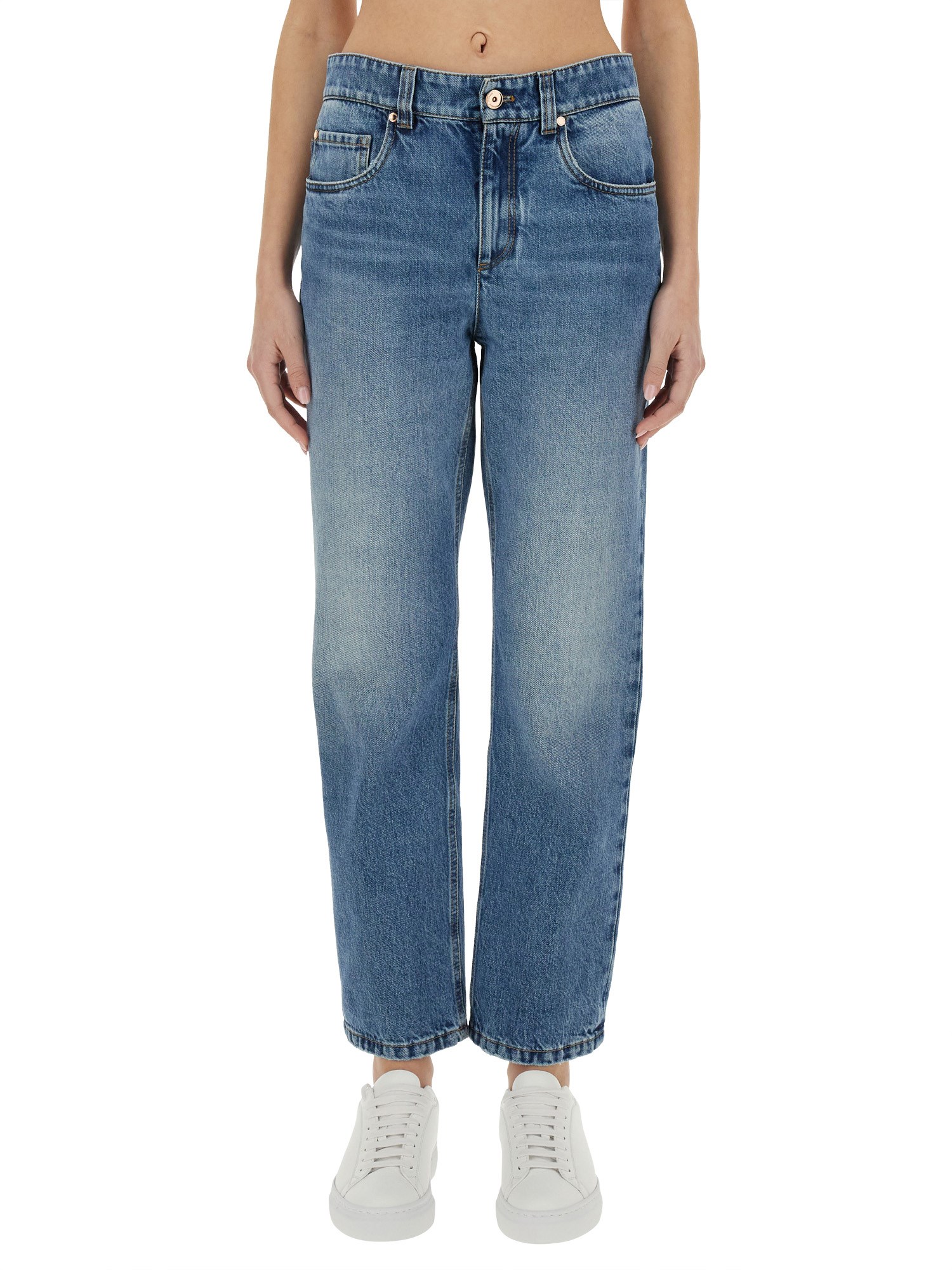 Brunello Cucinelli Loose Fit Denim Jeans With Belt Loops In Blue