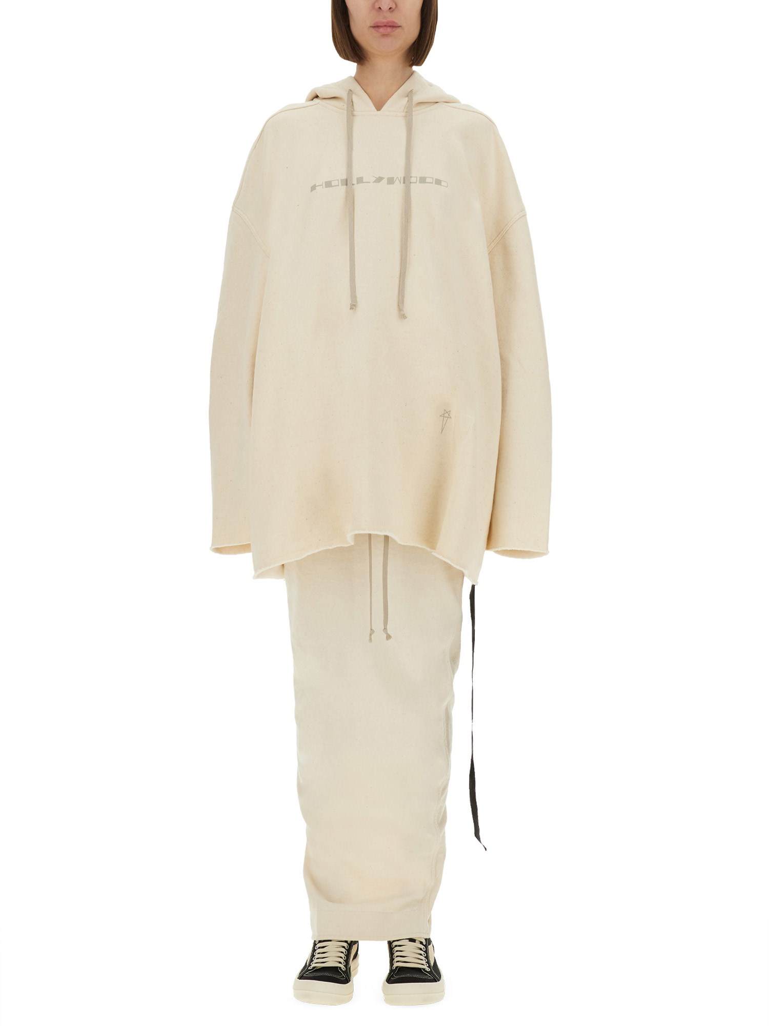 Rick Owens Drkshdw Graphic Print Hooded Sweatshirt In Ivory