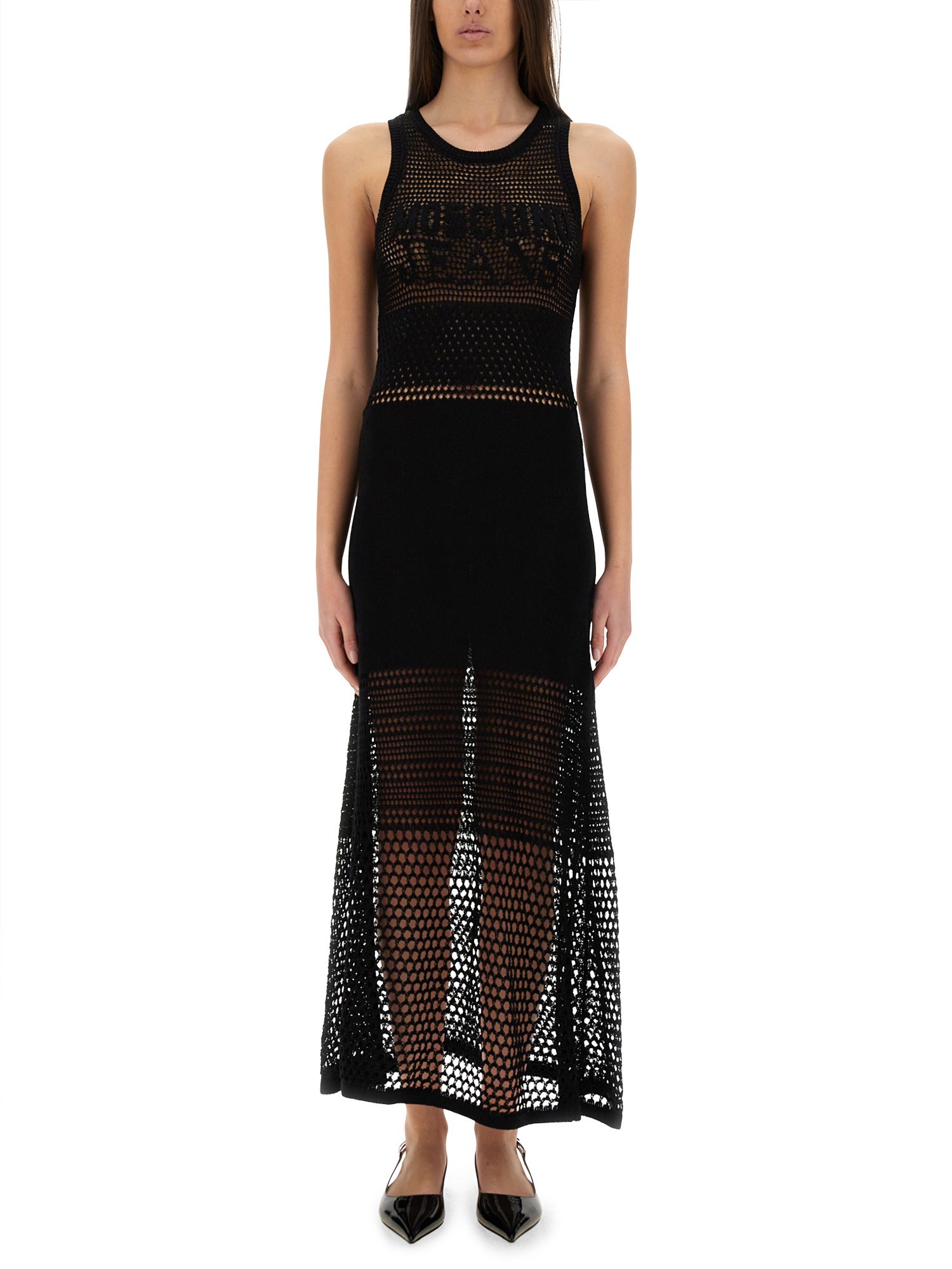 Moschino Jeans Mesh Dress With Logo In Black