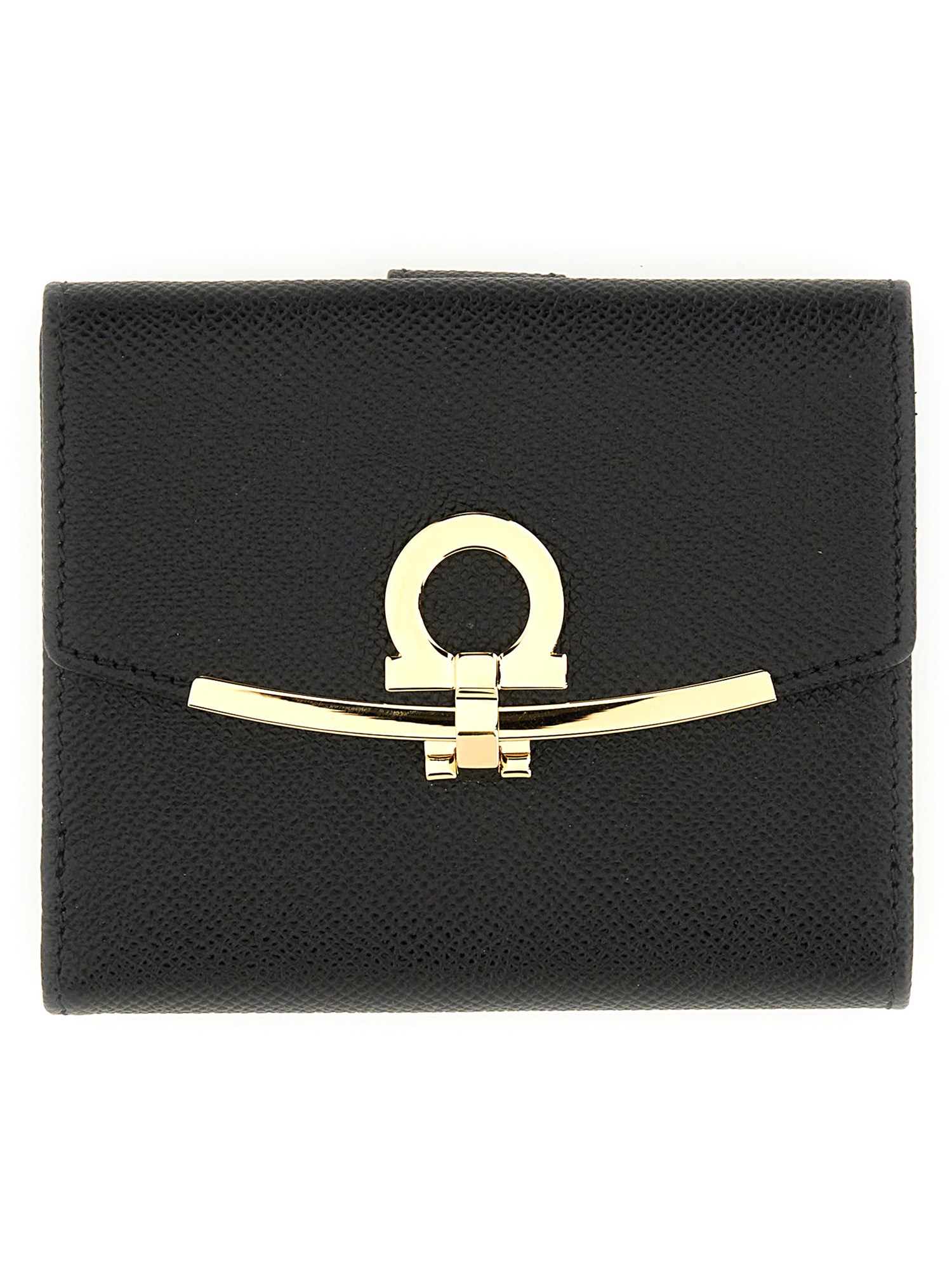 Ferragamo Gancini Wallet Gold-tone Hardware In Black