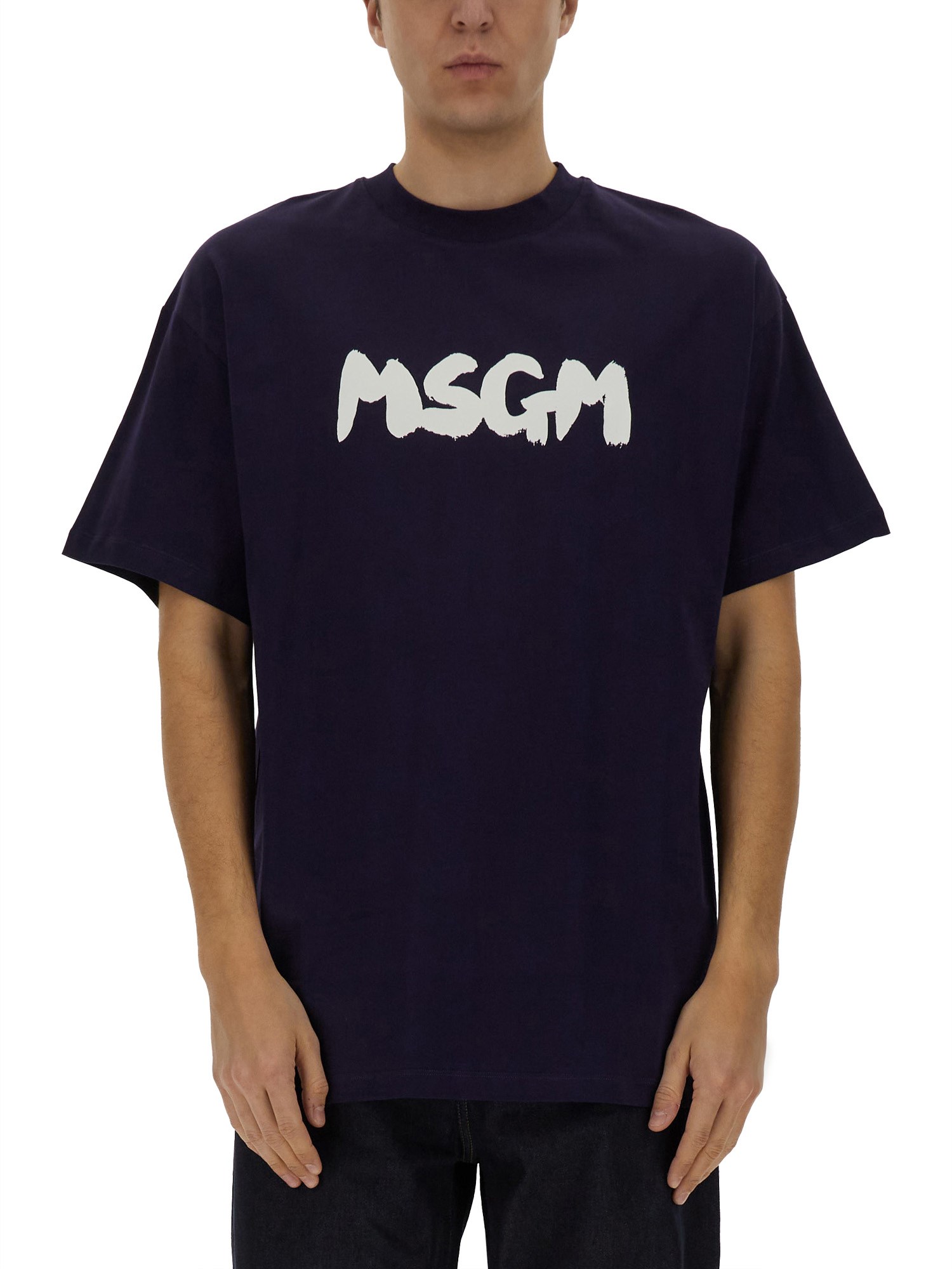 Msgm Casual Fit Blue T-shirt With Bold Logo In Blue