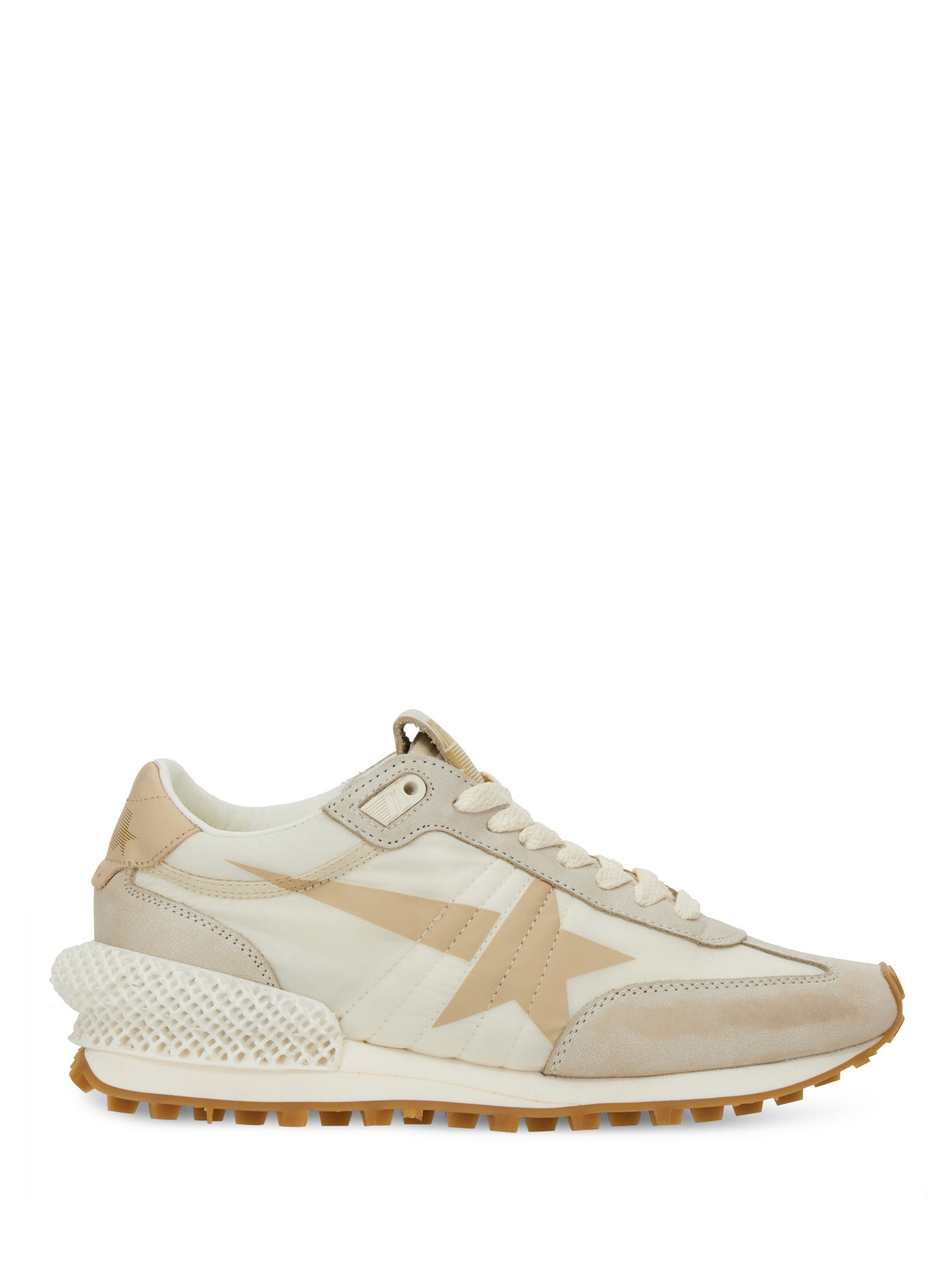 Golden Goose Running Marathon Nylon And Leather Upper Printed Star Leather Spur And Heel In Beige