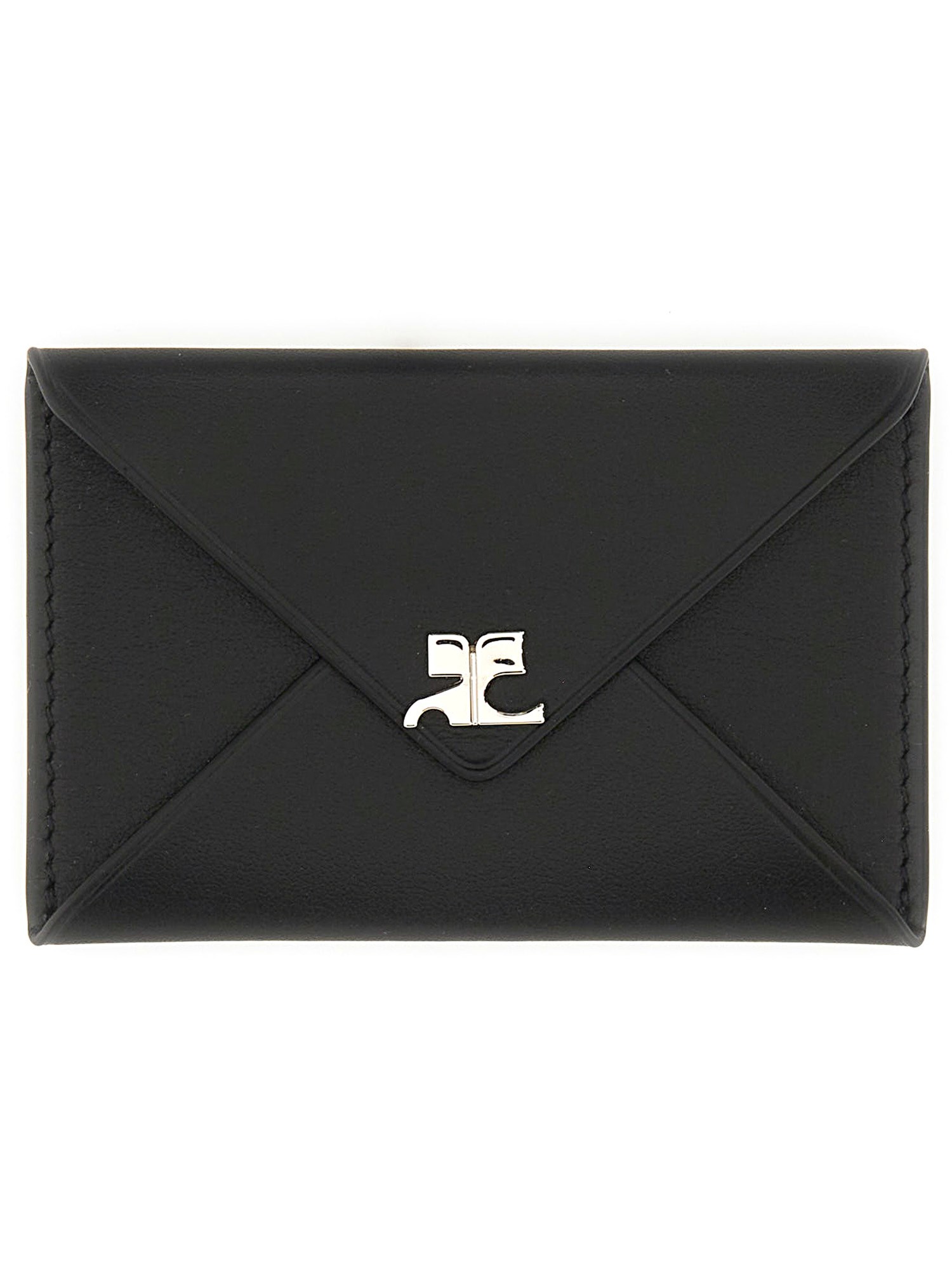 Courrèges Black Ac Stud Grained Leather Card Holder In Black