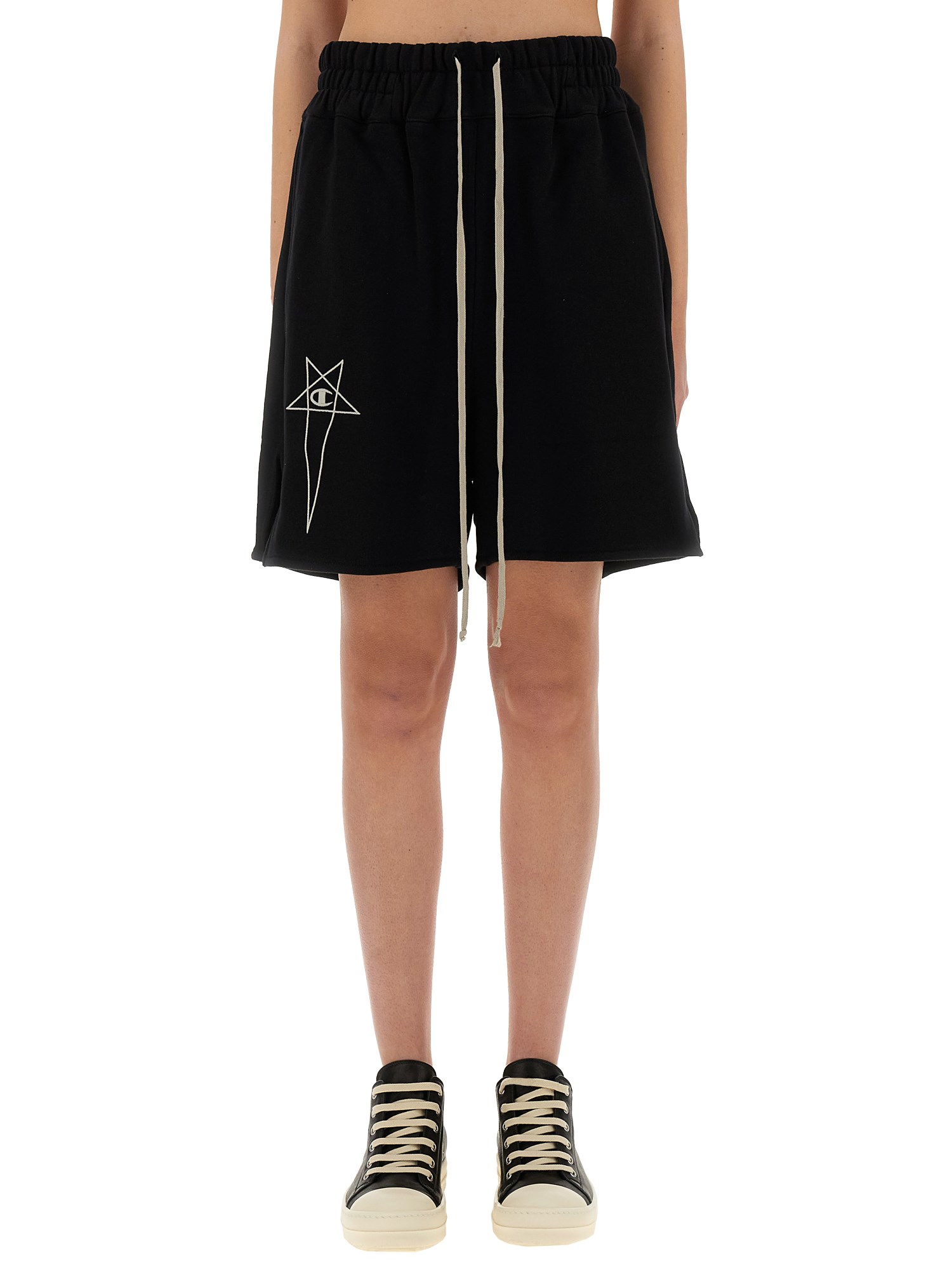 Champion X Rick Owens Relaxed Fit Black Cotton Shorts In Black
