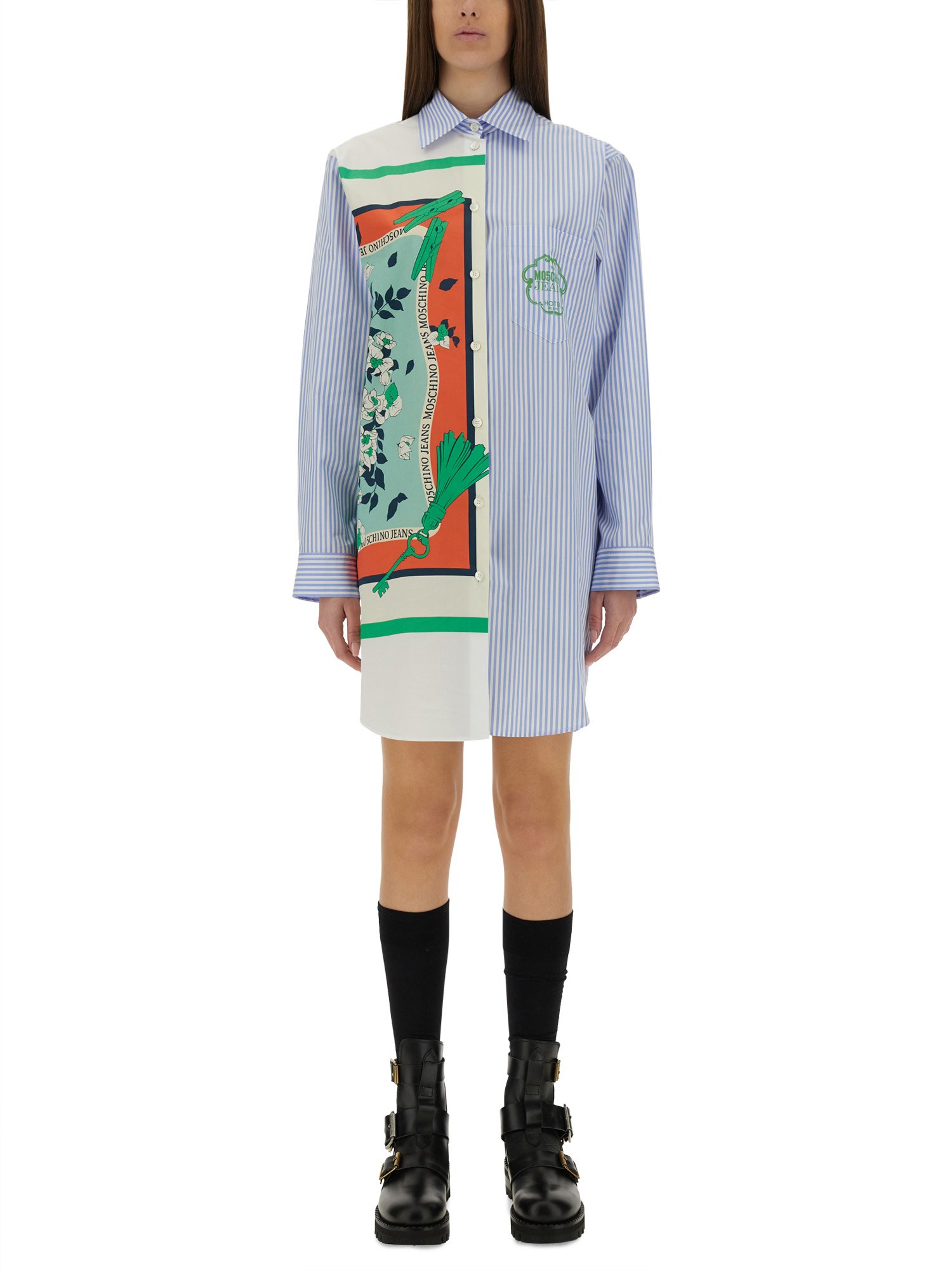 Moschino Jeans Cotton Chemise Dress In Baby Blue
