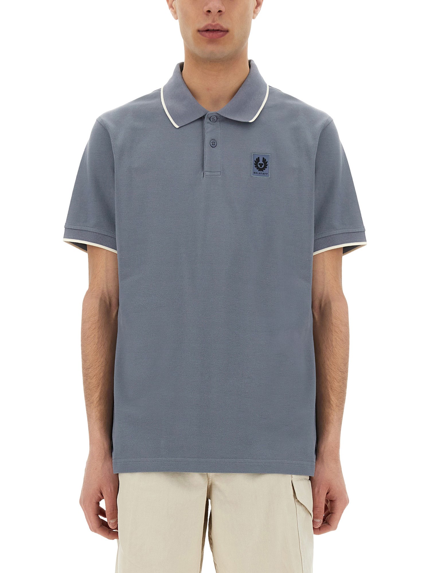 Belstaff Logo Embroidered Polo Shirt In Baby Blue