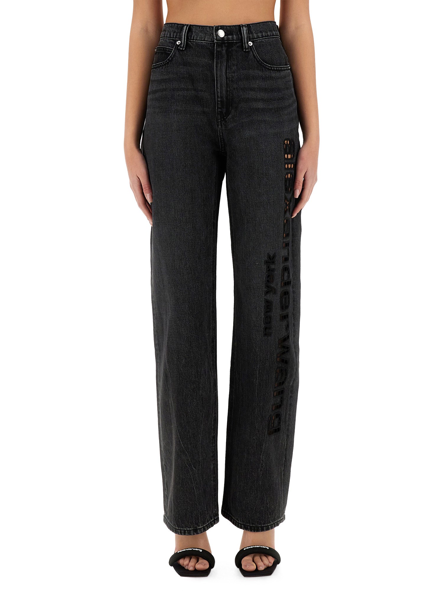 Alexander Wang T T By Alexander Wang Wide-leg Cut-out Denim Jeans In Charcoal