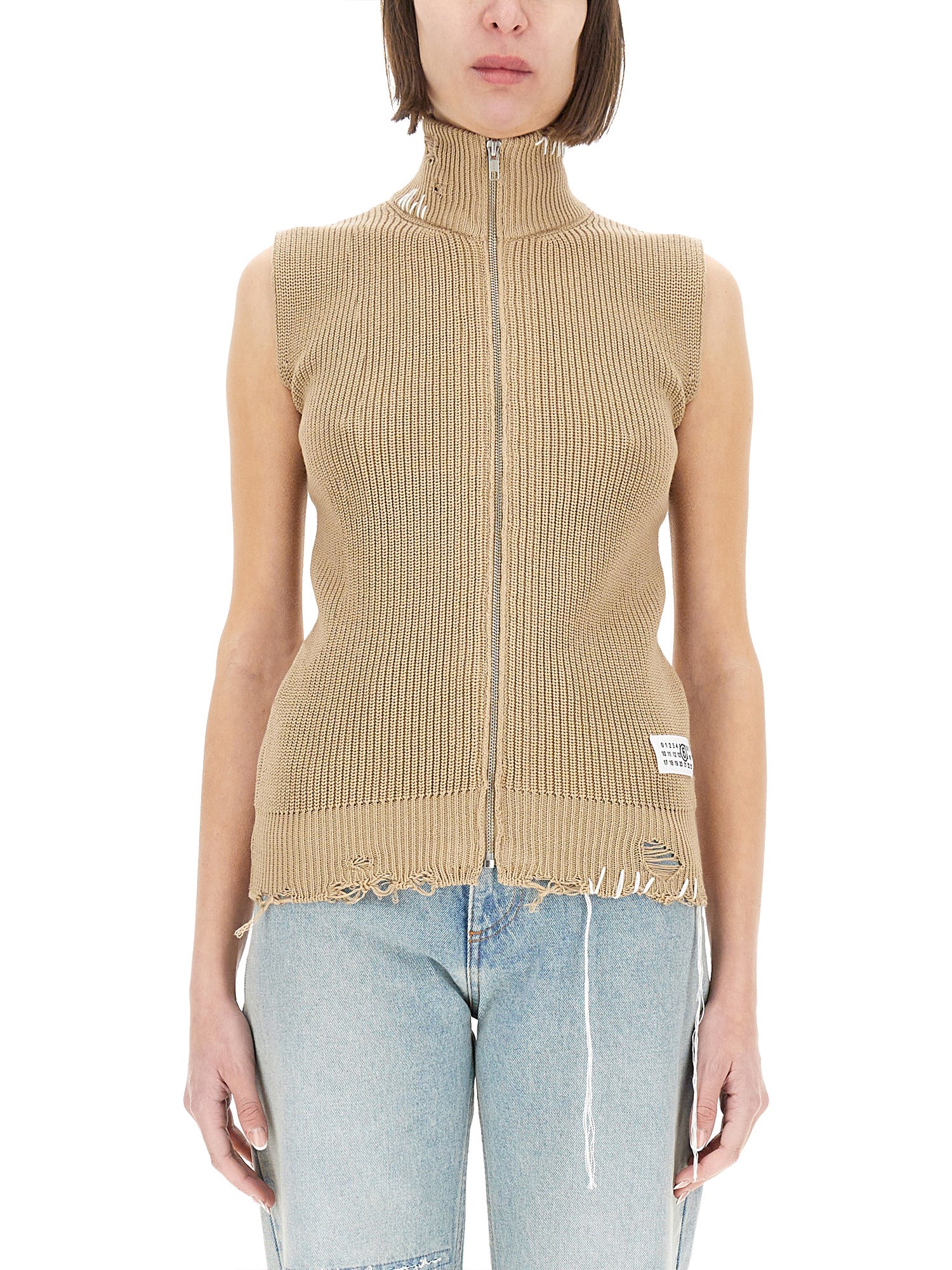 Mm6 Maison Margiela Mm6 By Maison Margiela High Collar Knitted Vest In Beige
