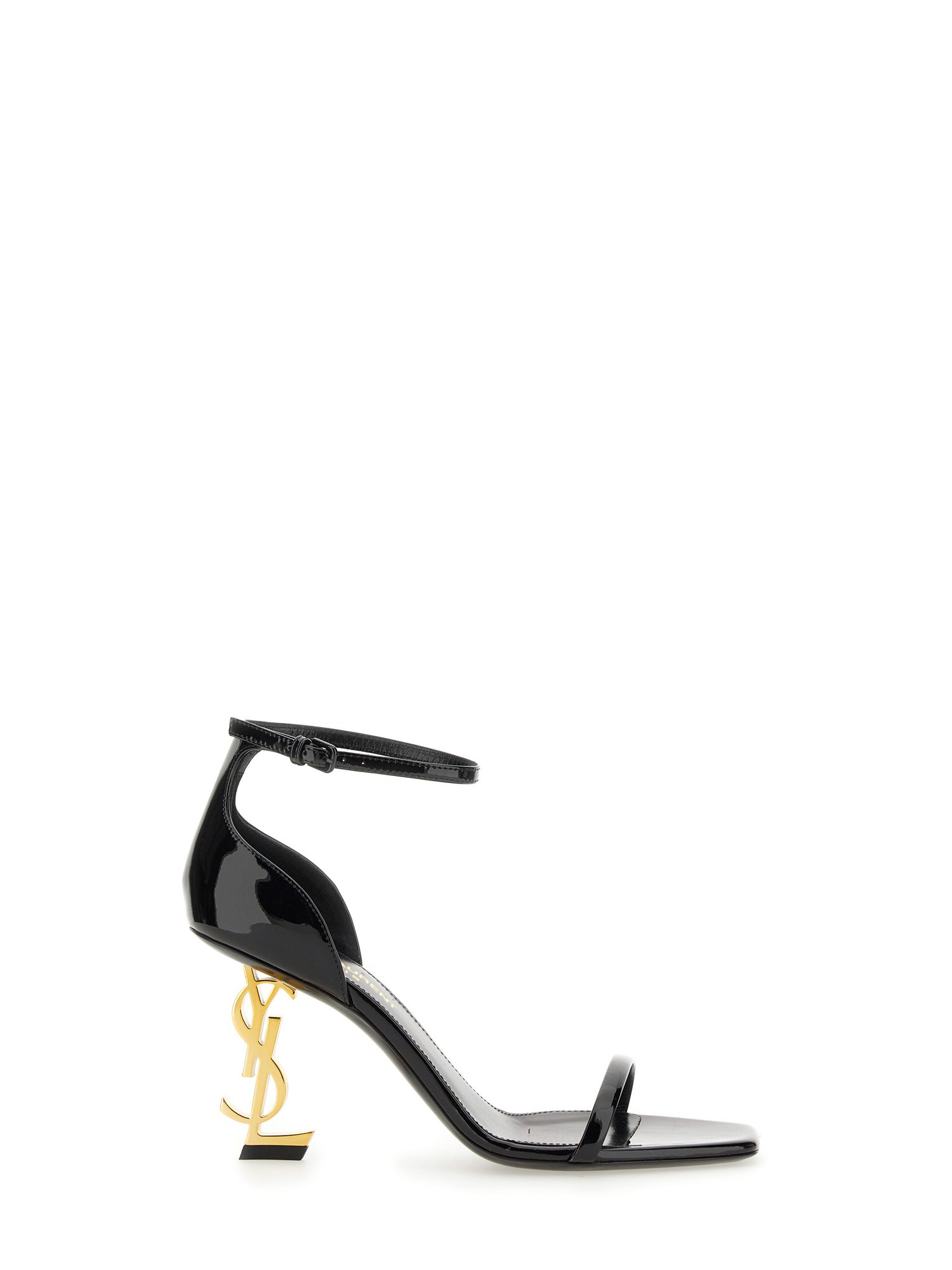 Saint Laurent Opyum Sandals In Patent Leather With A Gold-toned Heel