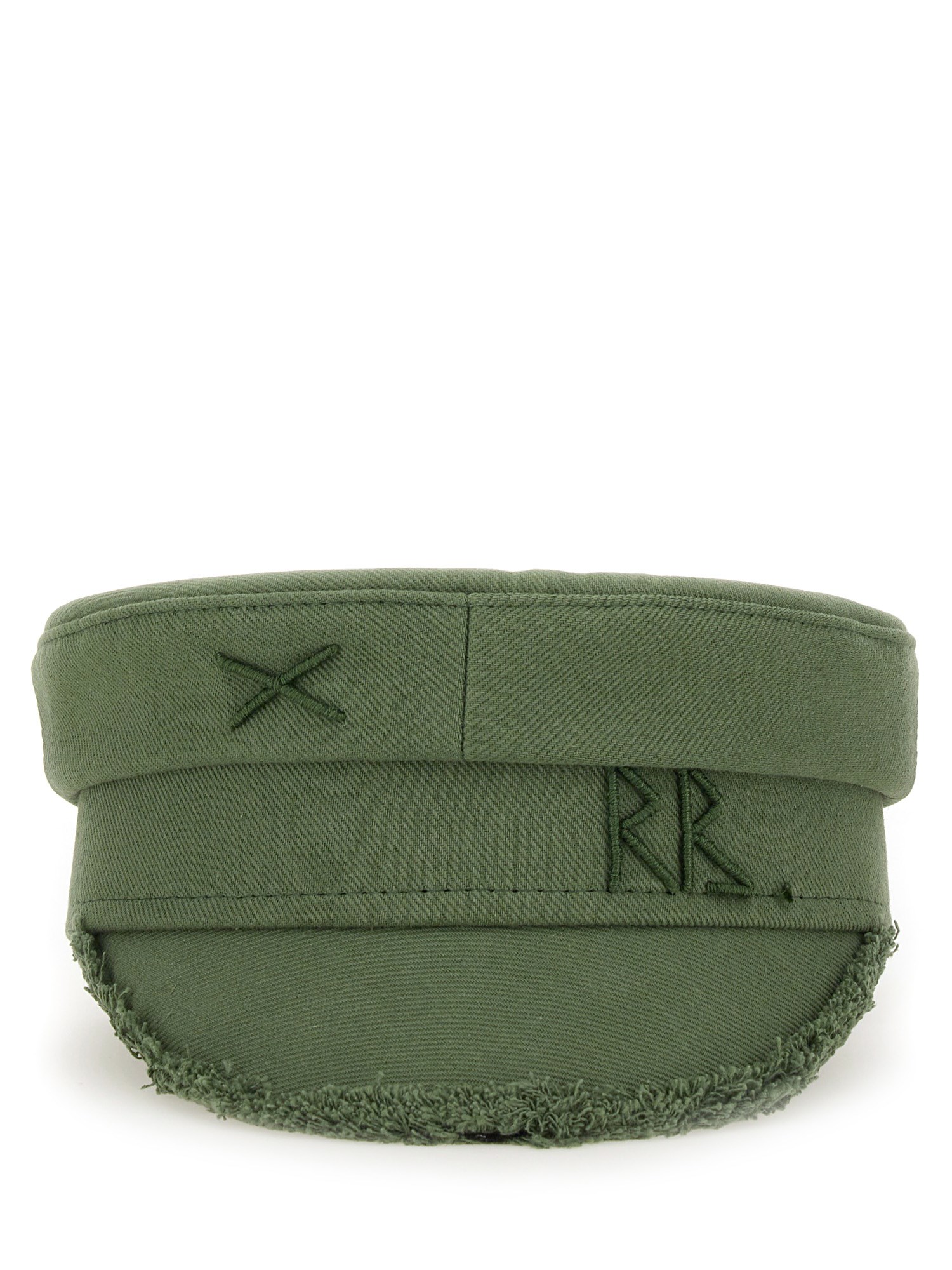 Ruslan Baginskiy Embroidered Baker Boy Hat With Frayed Edge In Military Green