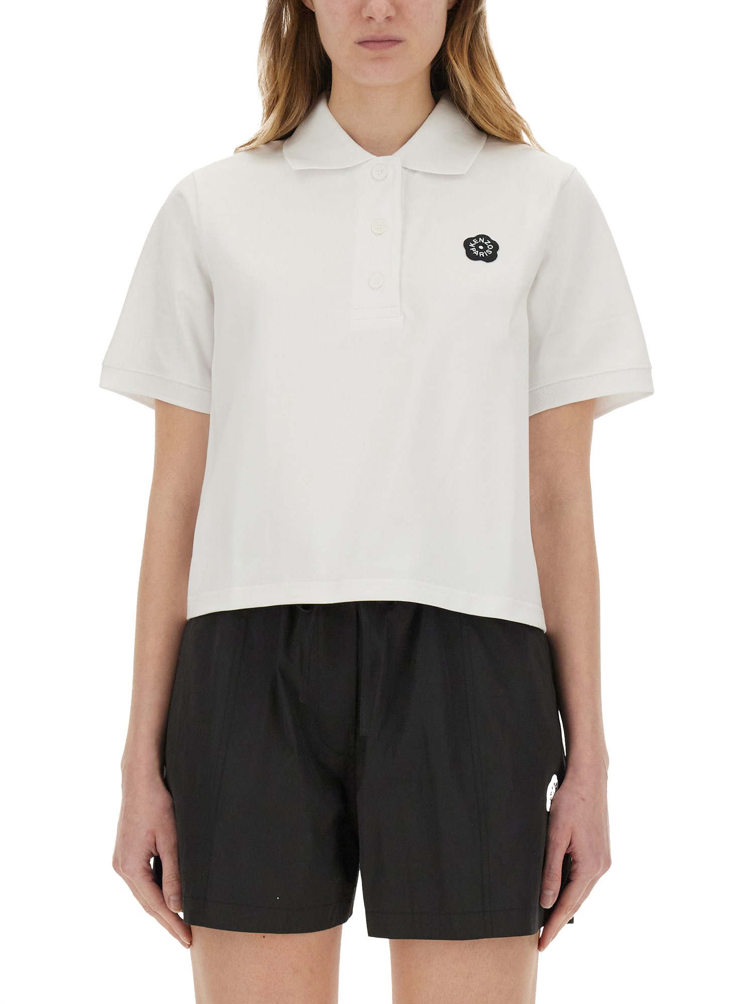 Kenzo Poplin Shirt With Cropped Length And Short Sleeves In White