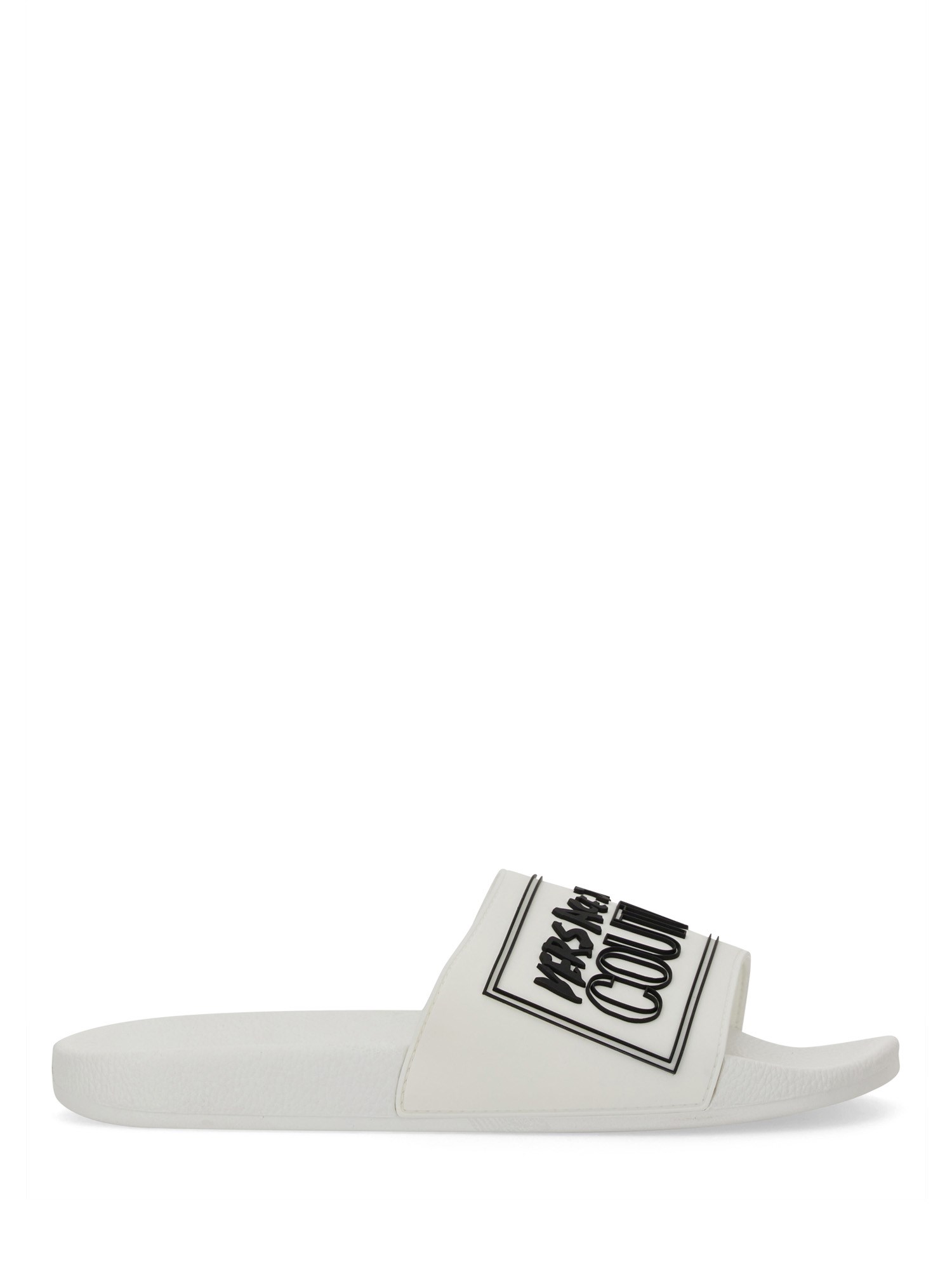 Shop Versace Jeans Couture Slide Sandal With Logo In White