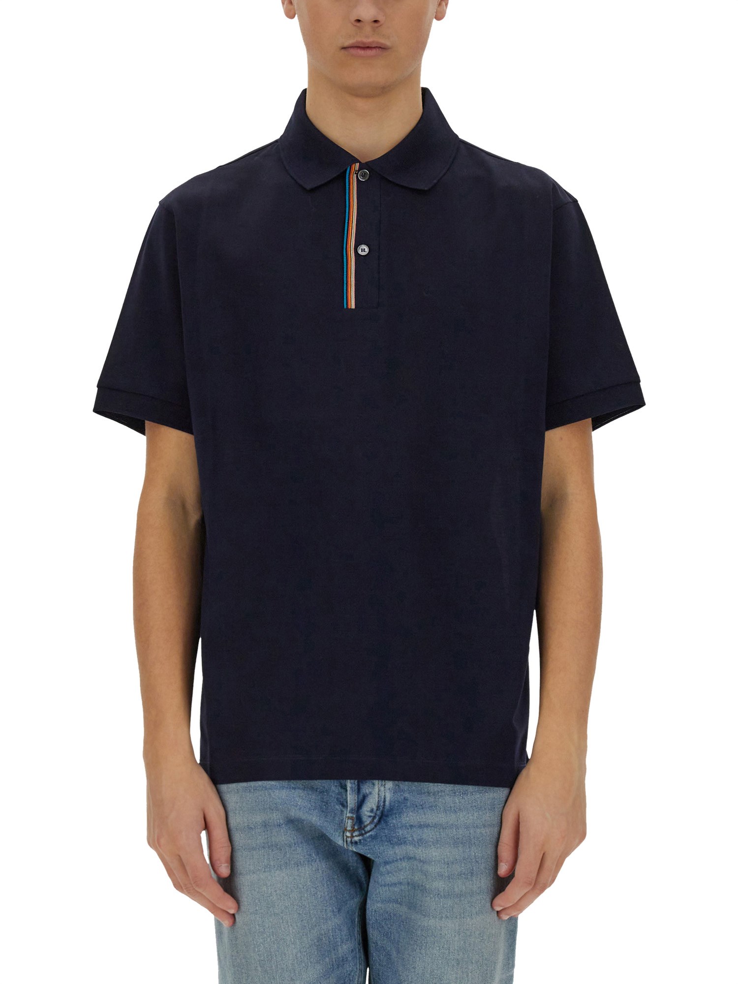 Paul Smith Cotton Pique Polo In Blue