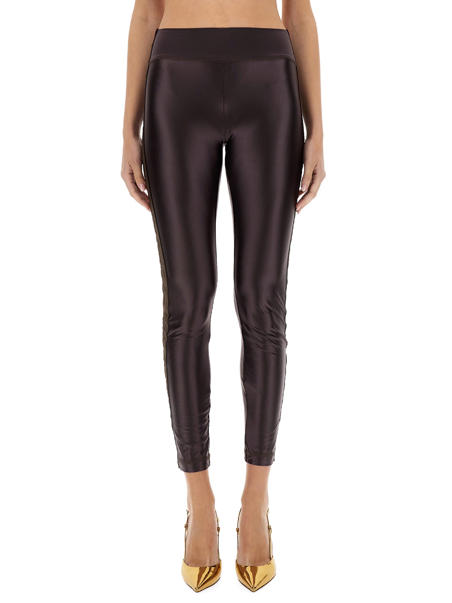 Versace Jeans Couture Leggings With Logoed Band In Brown