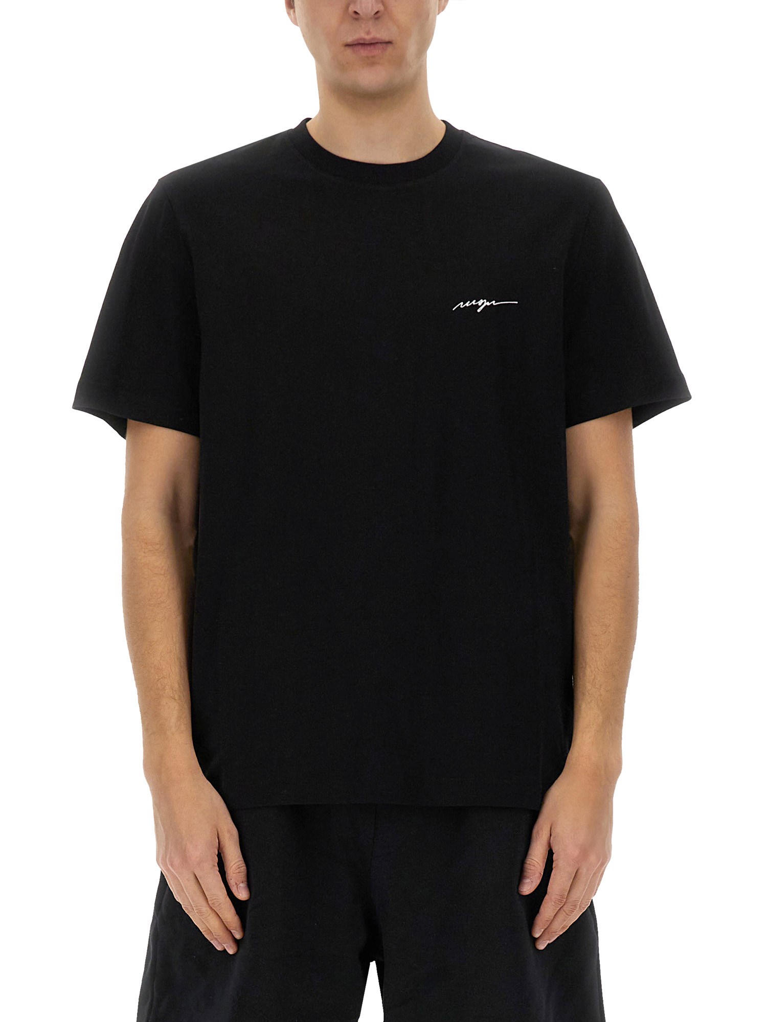 Msgm Logo Crew Neck Cotton T-shirt In Black