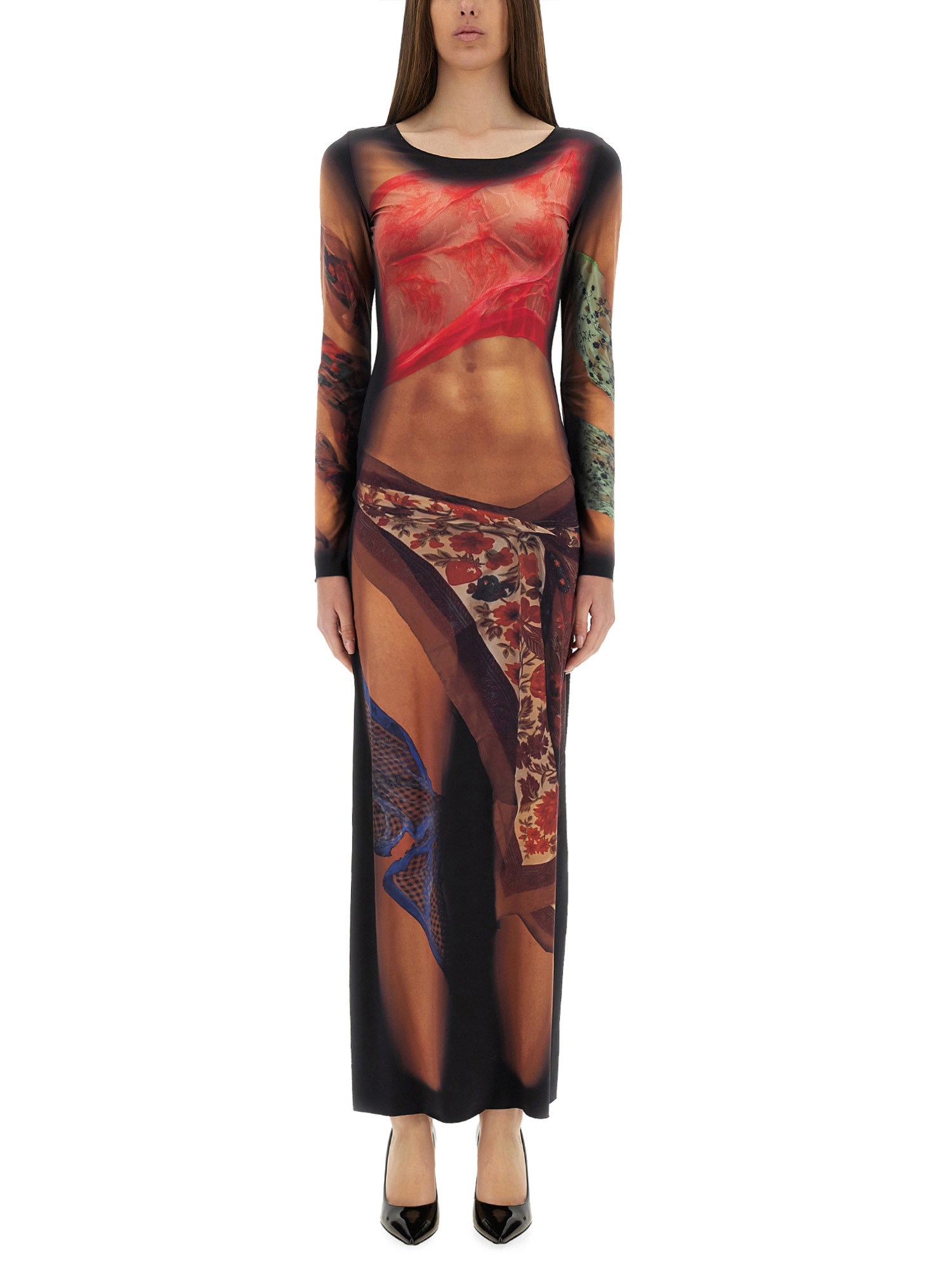 Marine Serre Multicolor Long Dress With All-over Graphic Print