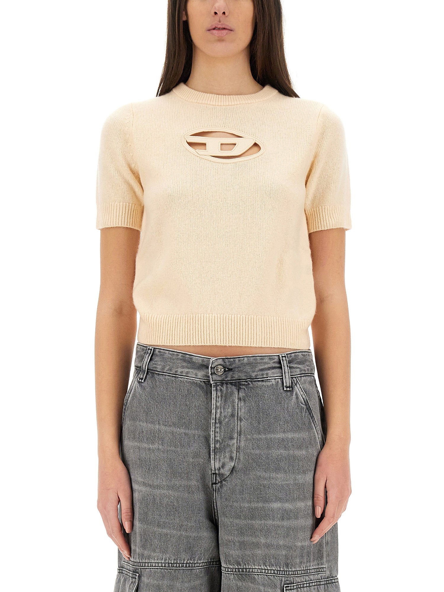 Diesel Jersey With Logo In Beige