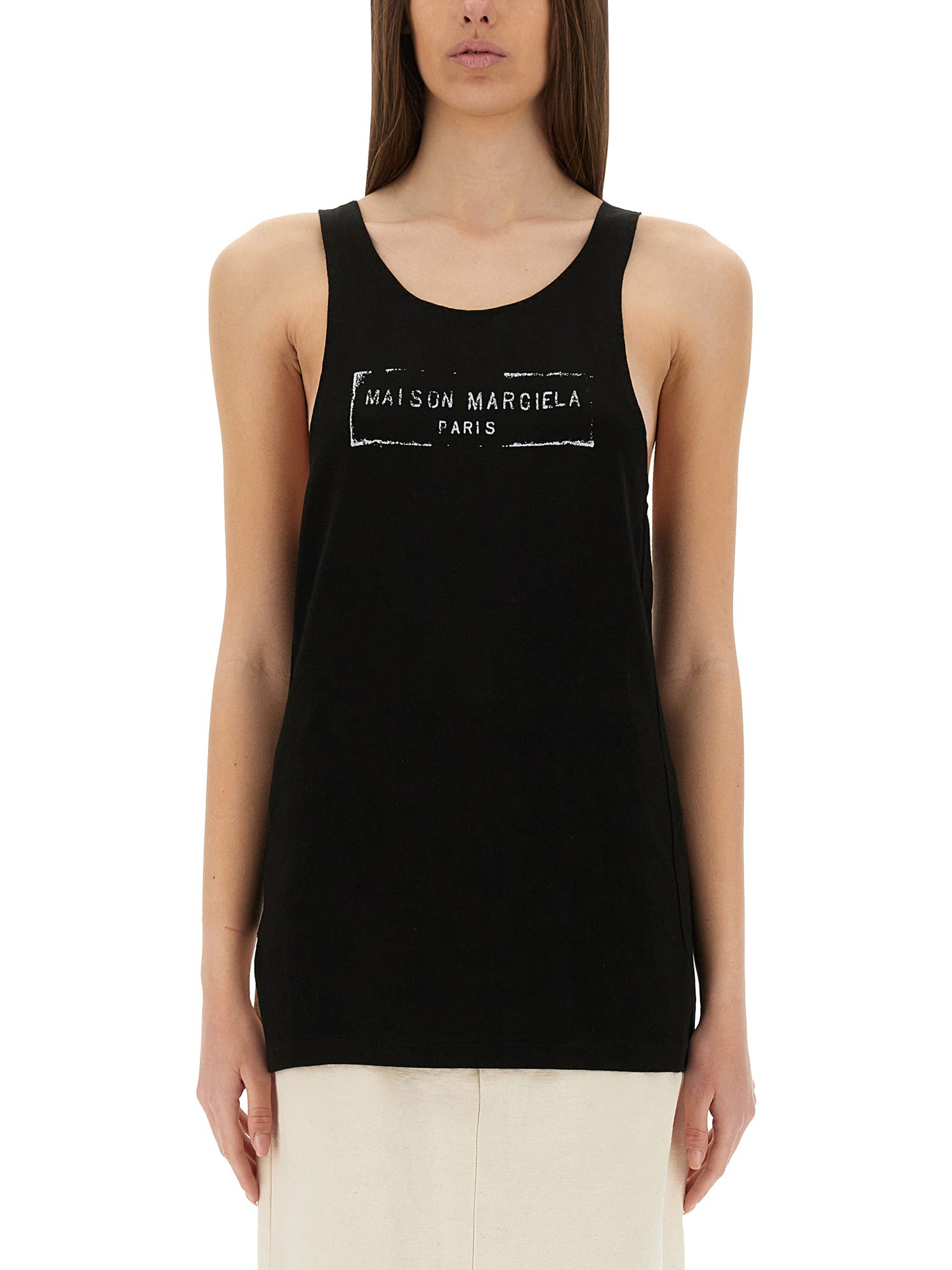 Maison Margiela Logo Stamp Tank Top In Black