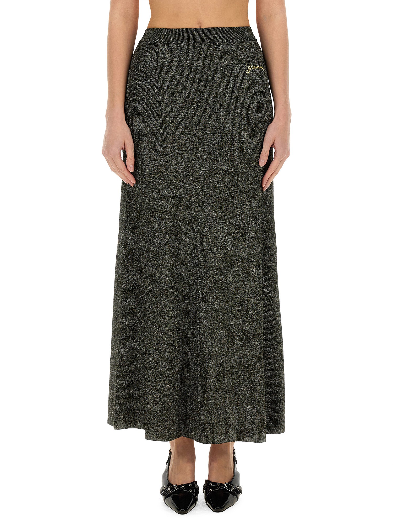 Ganni Metallic Ribbed-knit Maxi Skirt In Multicolour