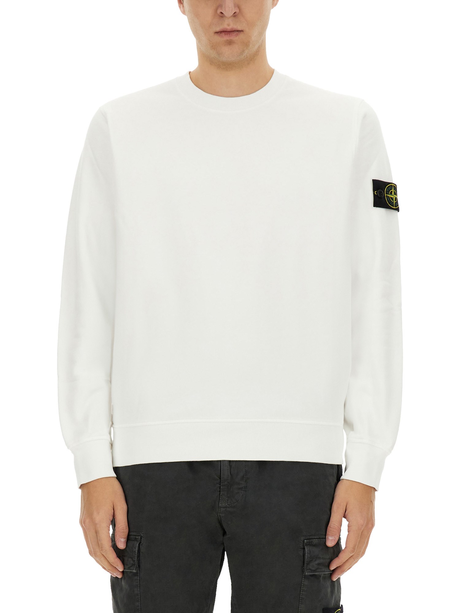 Stone Island Compass Patch Crewneck Sweatshirt In White