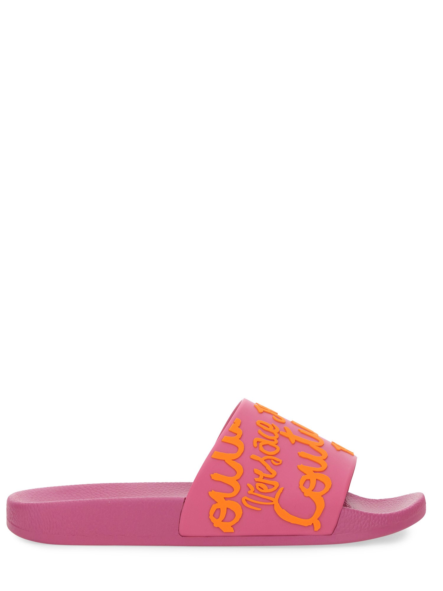 Shop Versace Jeans Couture Slide Sandal With Logo In Pink