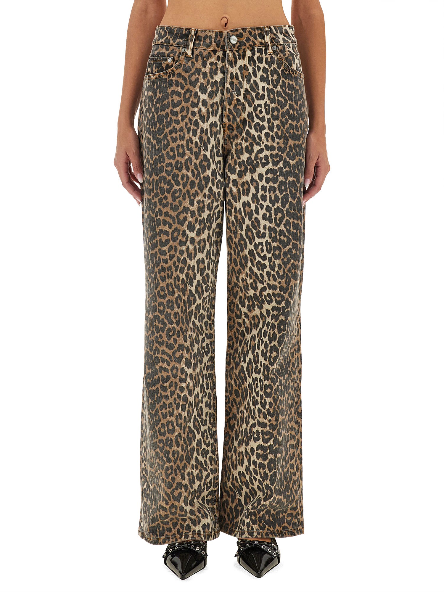 Ganni Womens Izey Leopard-print Mid-rise Straight-leg Organic-cotton Blend Stretch-denim Jeans In Animalier