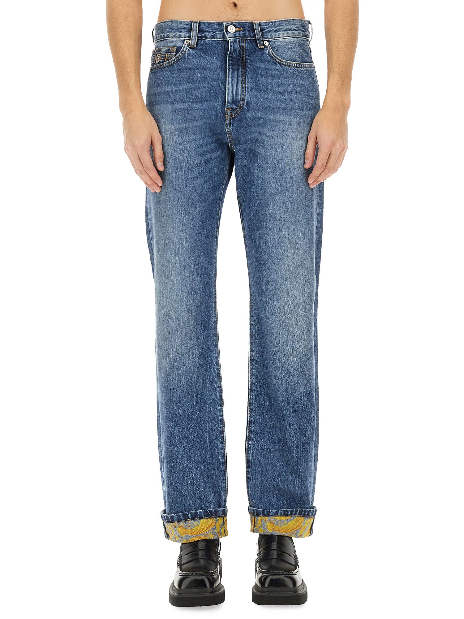 Versace Stretch Denim Jeans With Back Pockets In Denim