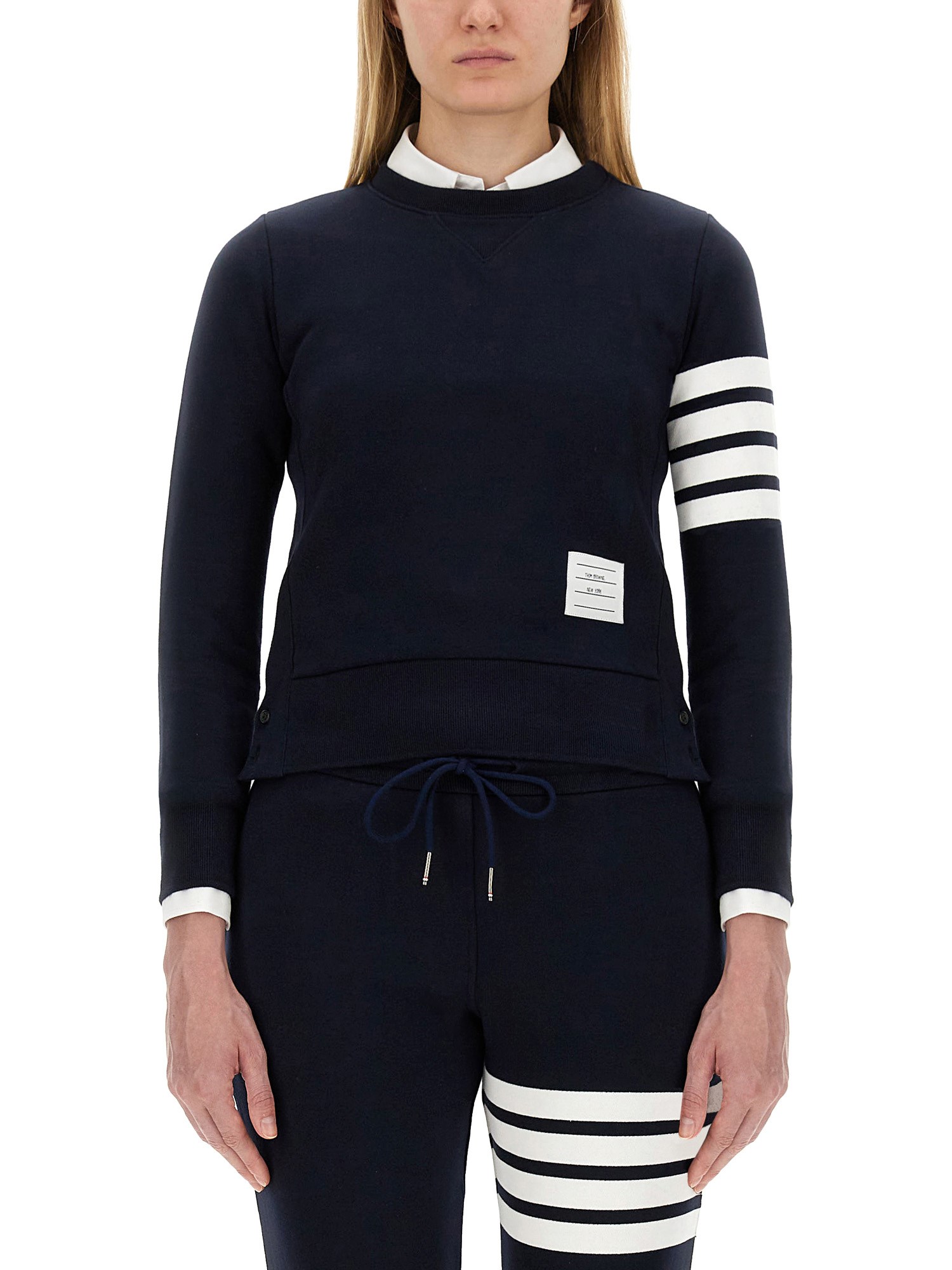 Thom Browne Pullover Sweatshirt With Engineered 4 Bar In Classic Loopback Clothing In Blue
