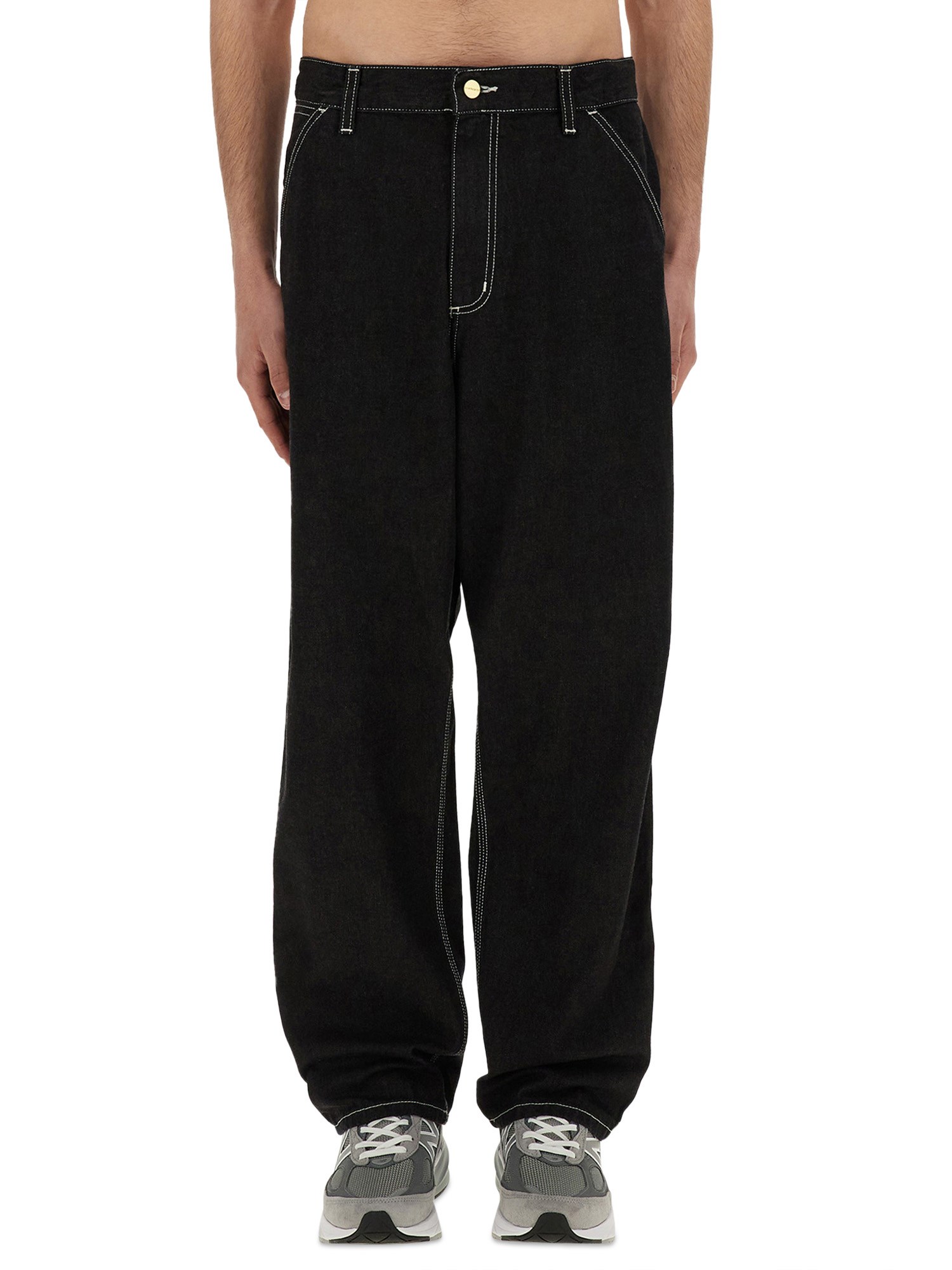 Carhartt Single Knee Straight-leg Organic Cotton-canvas Trousers In Black