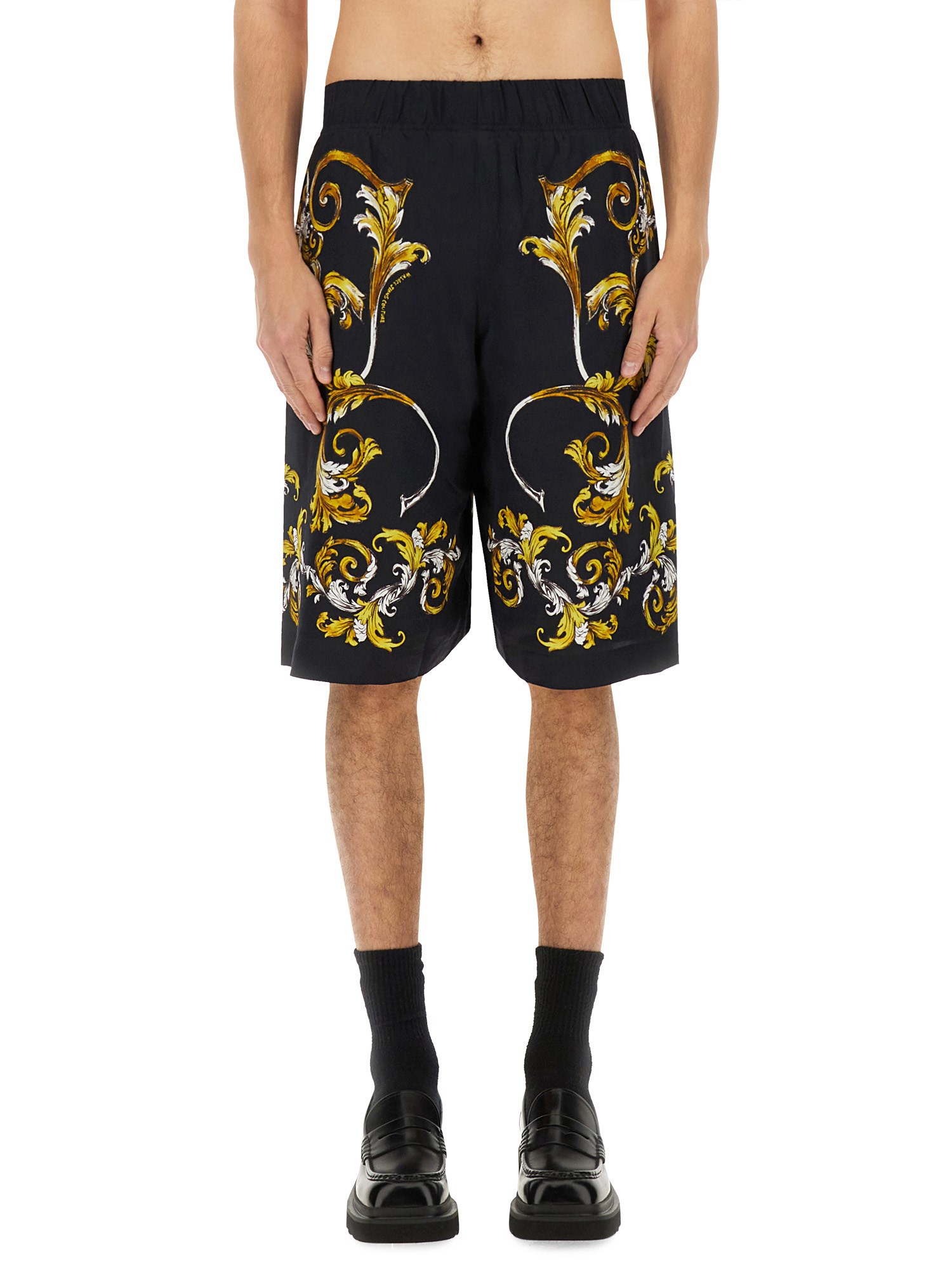 versace jeans couture shorts with baroque outline print