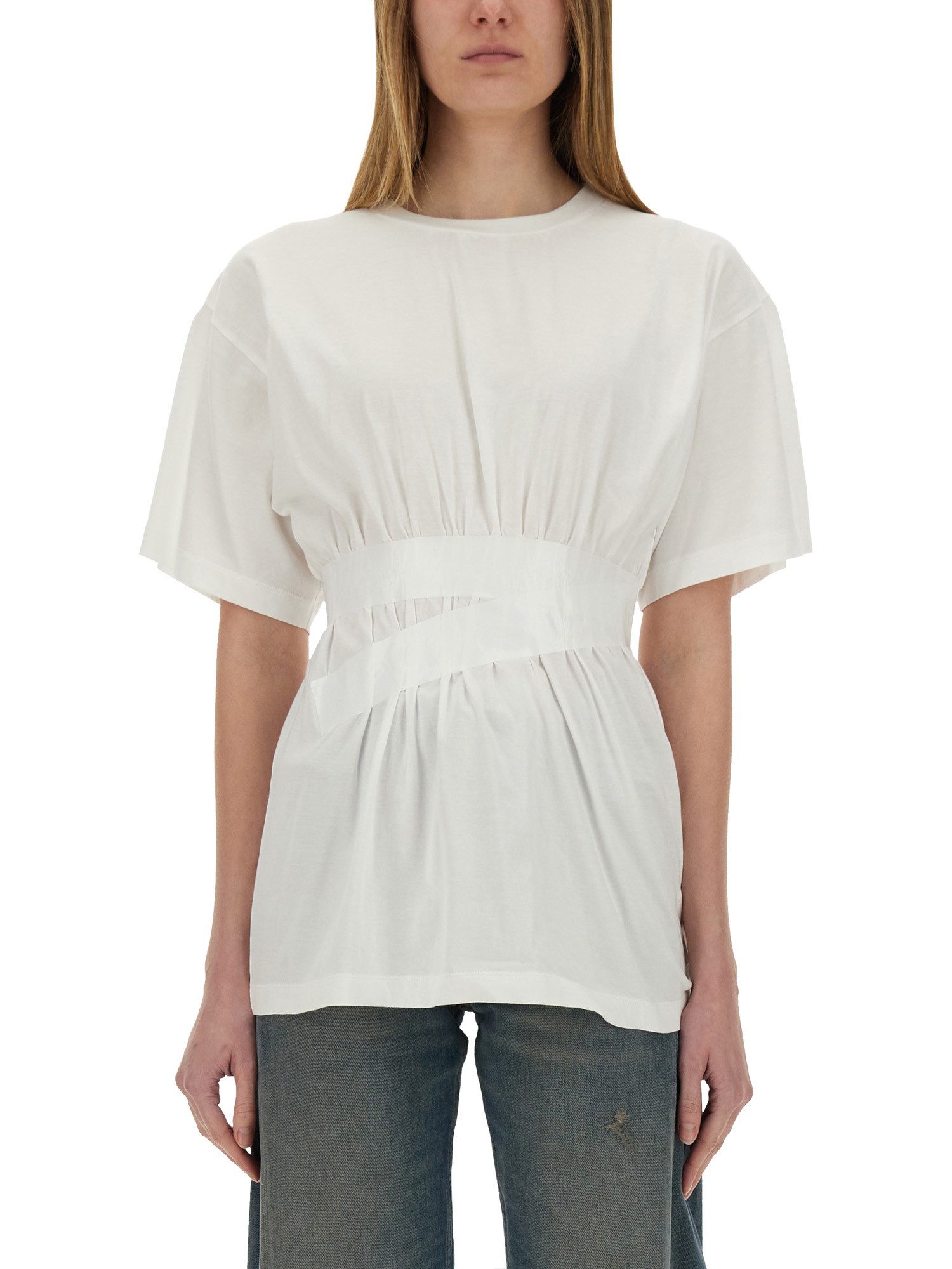 Mm6 Maison Margiela Crew-neck Cotton T-shirt Elastic Waistband In White