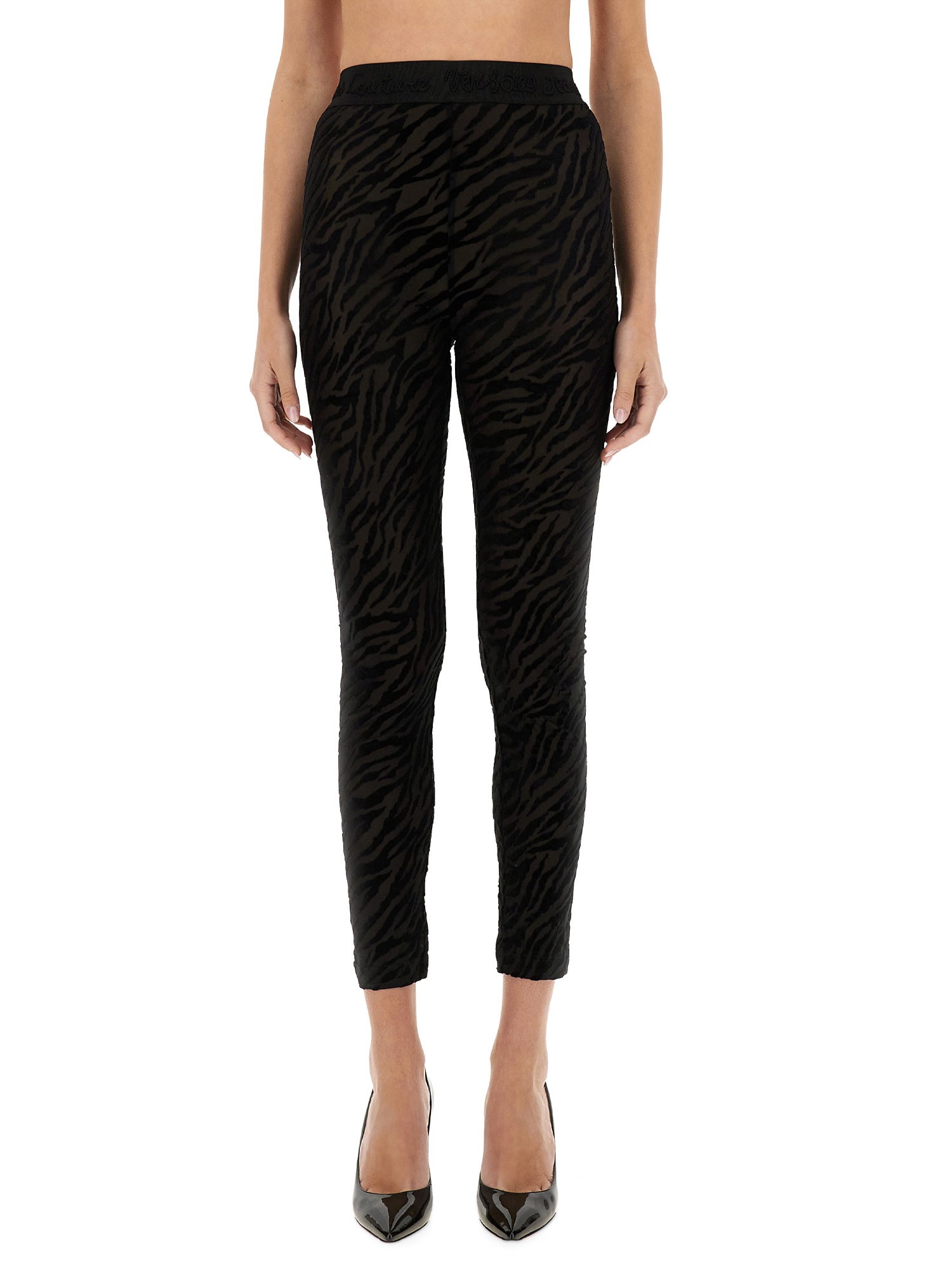 Shop Versace Jeans Couture Zebra Devoré Leggings In Black