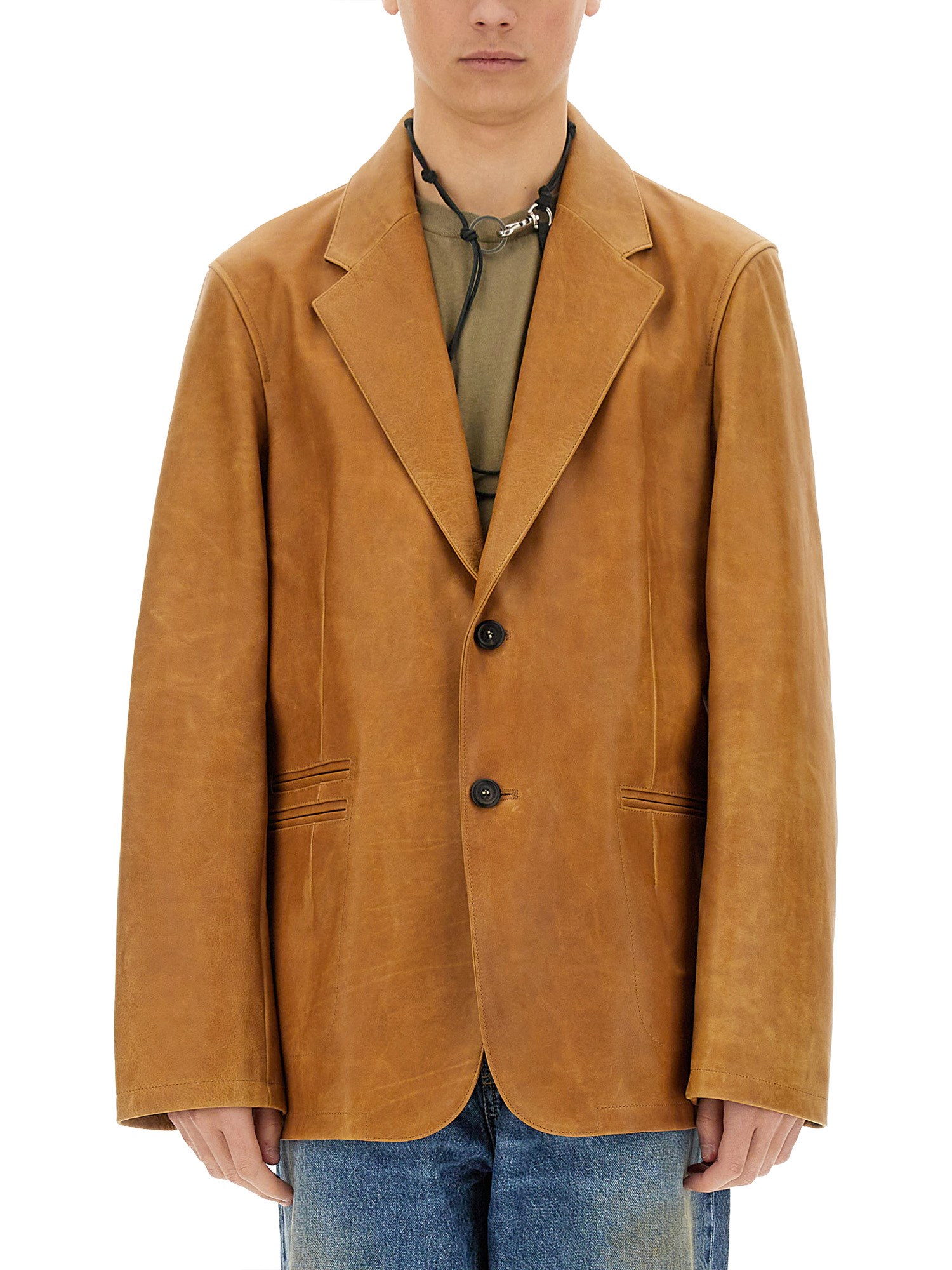 Our Legacy Camel Leather Opening Blazer In Brown