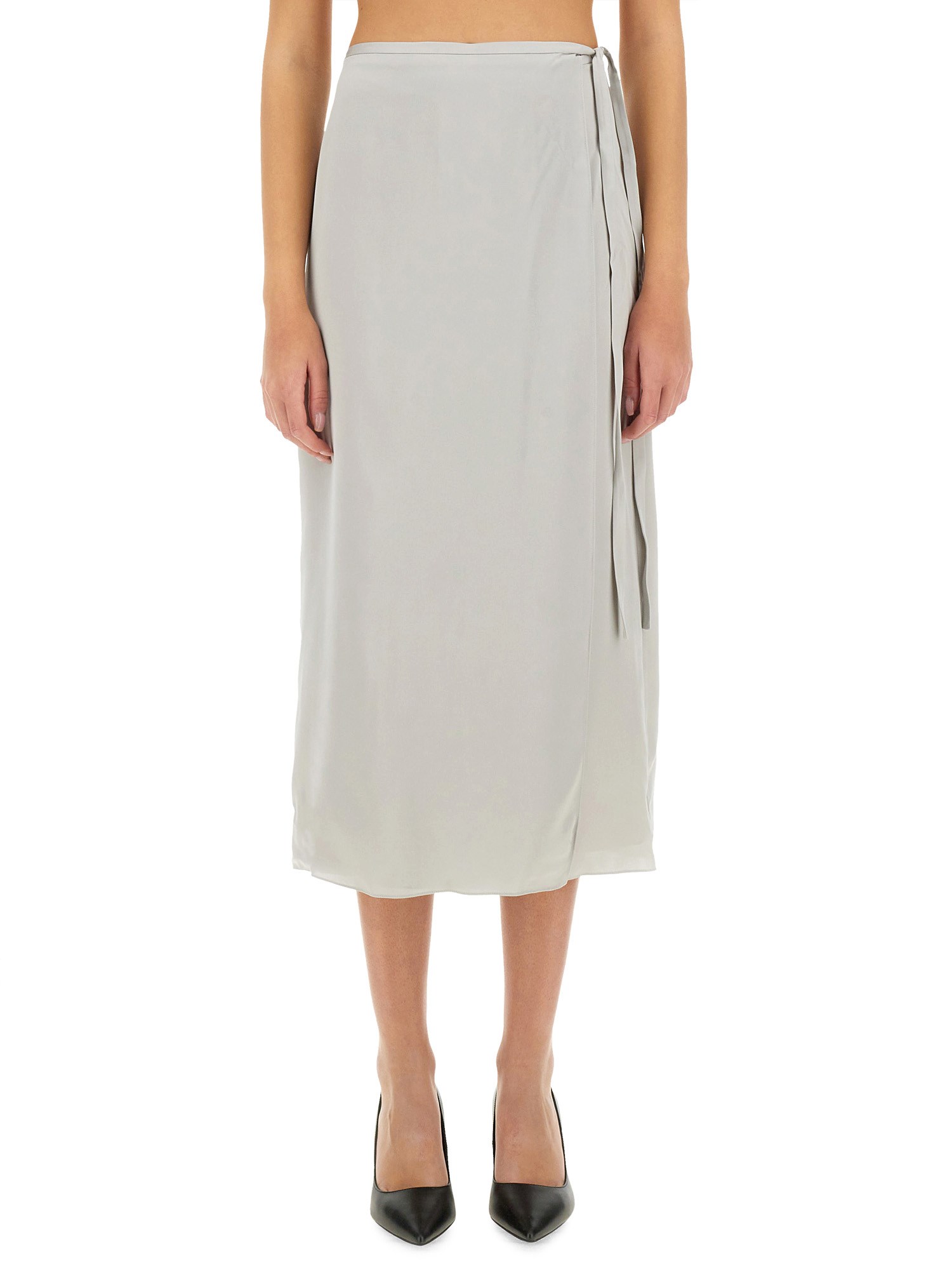 Theory 'tie Wrap' High Waist Midi Skirt In Grey