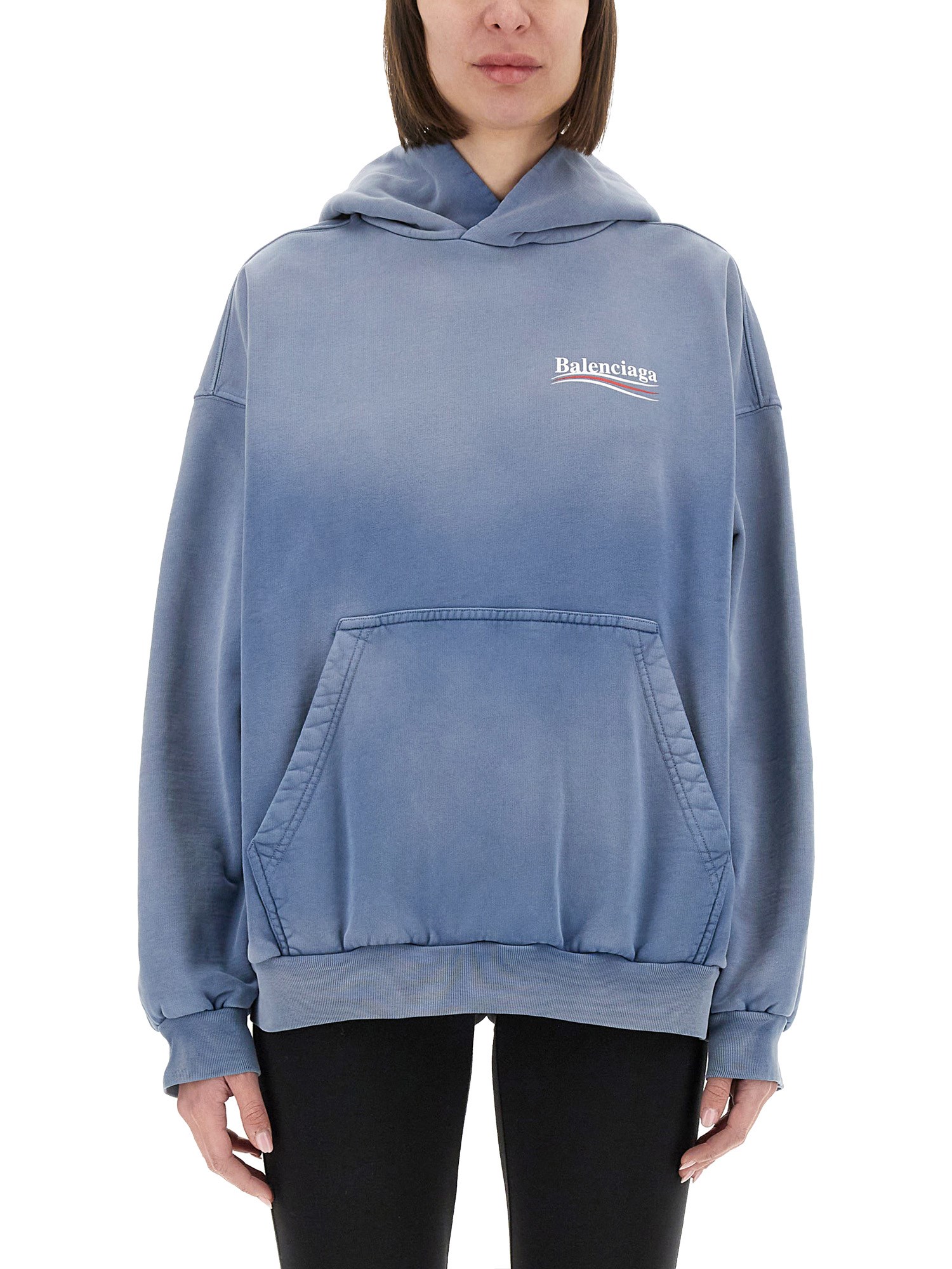 Balenciaga Logo Hooded Sweatshirt In Blue