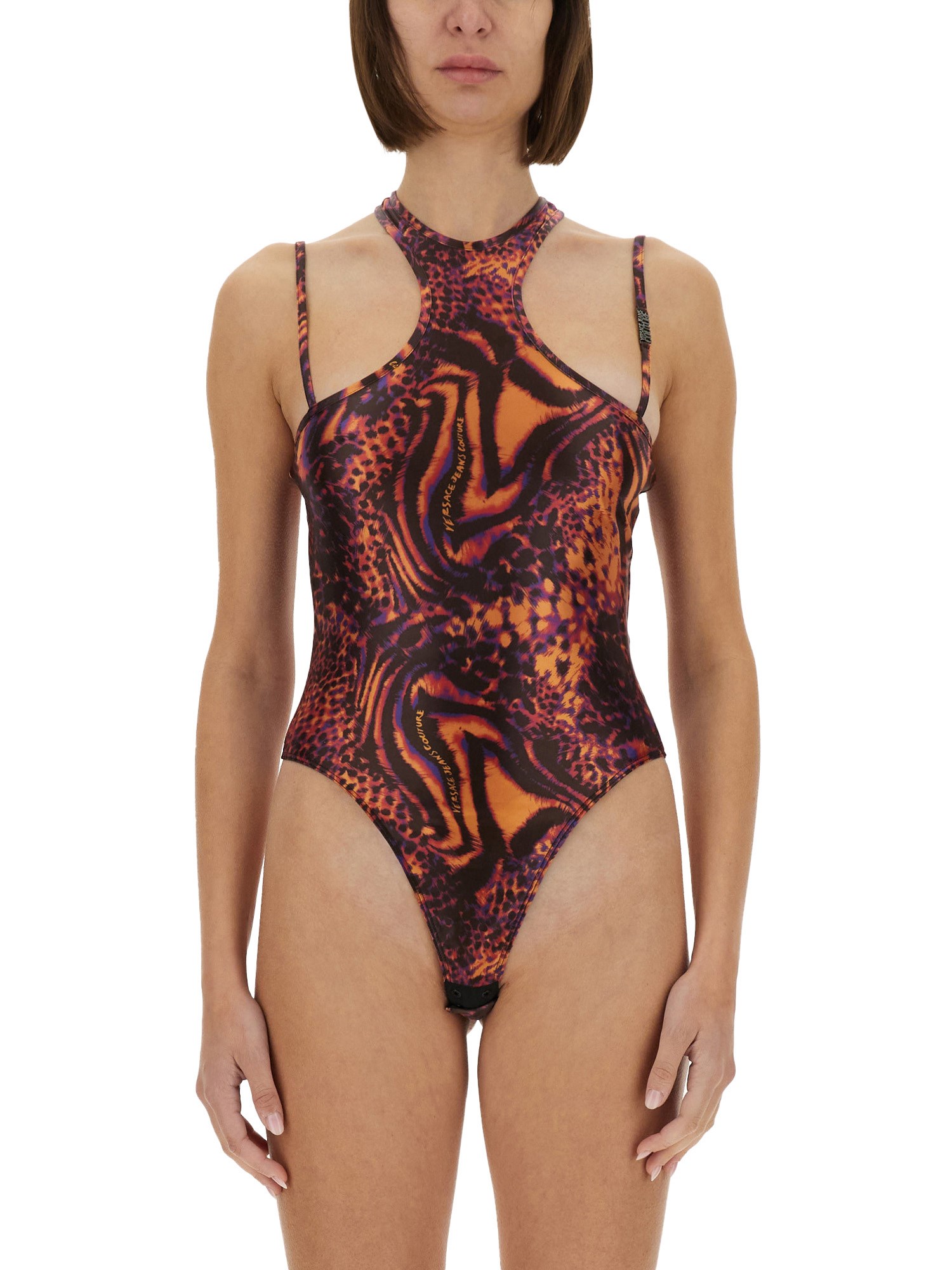Shop Versace Jeans Couture Leotard With Print In Orange