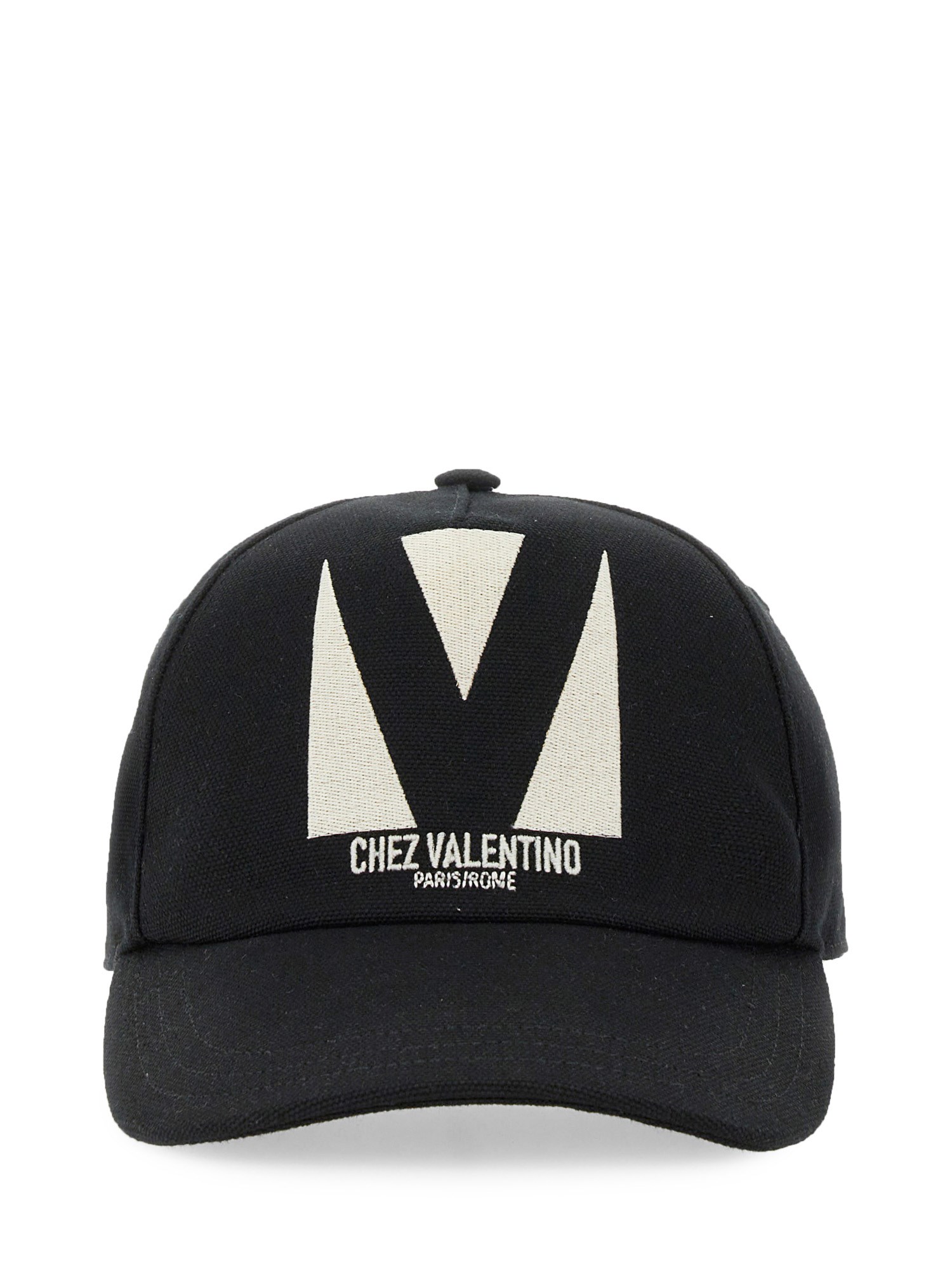 Valentino Garavani Black Hat With Logo On The Front In Cotton Man In Blue