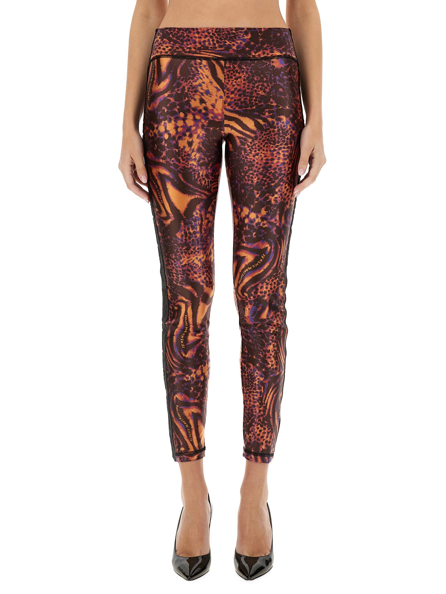 Shop Versace Jeans Couture Leggings With Print In Orange