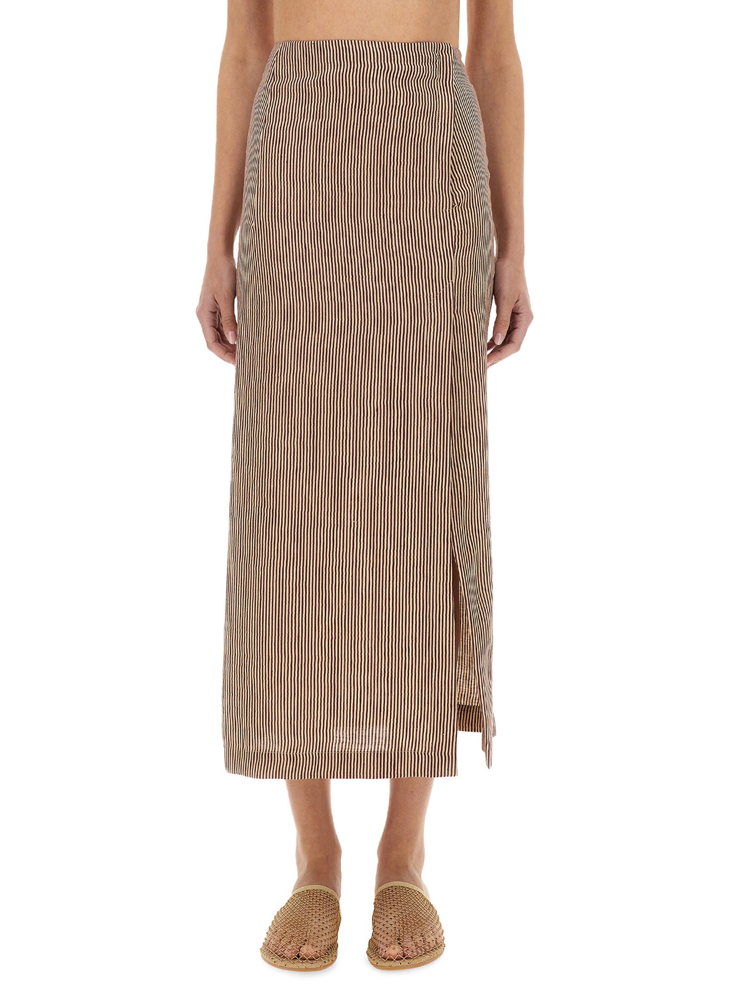 Alysi Micro Stripe Longuette Skirt In Bordeaux
