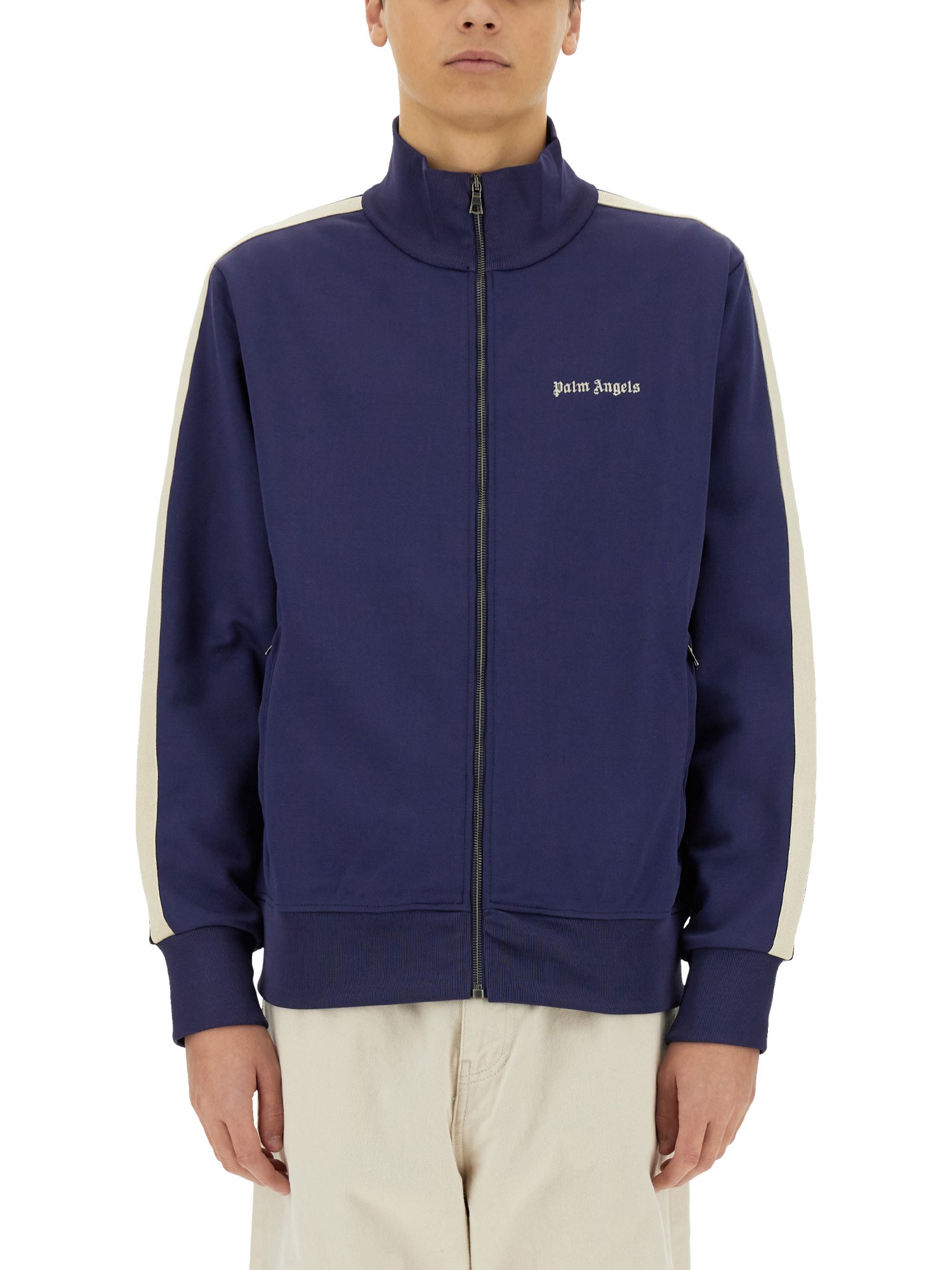 Shop Palm Angels Zip Sweatshirt. In Purple