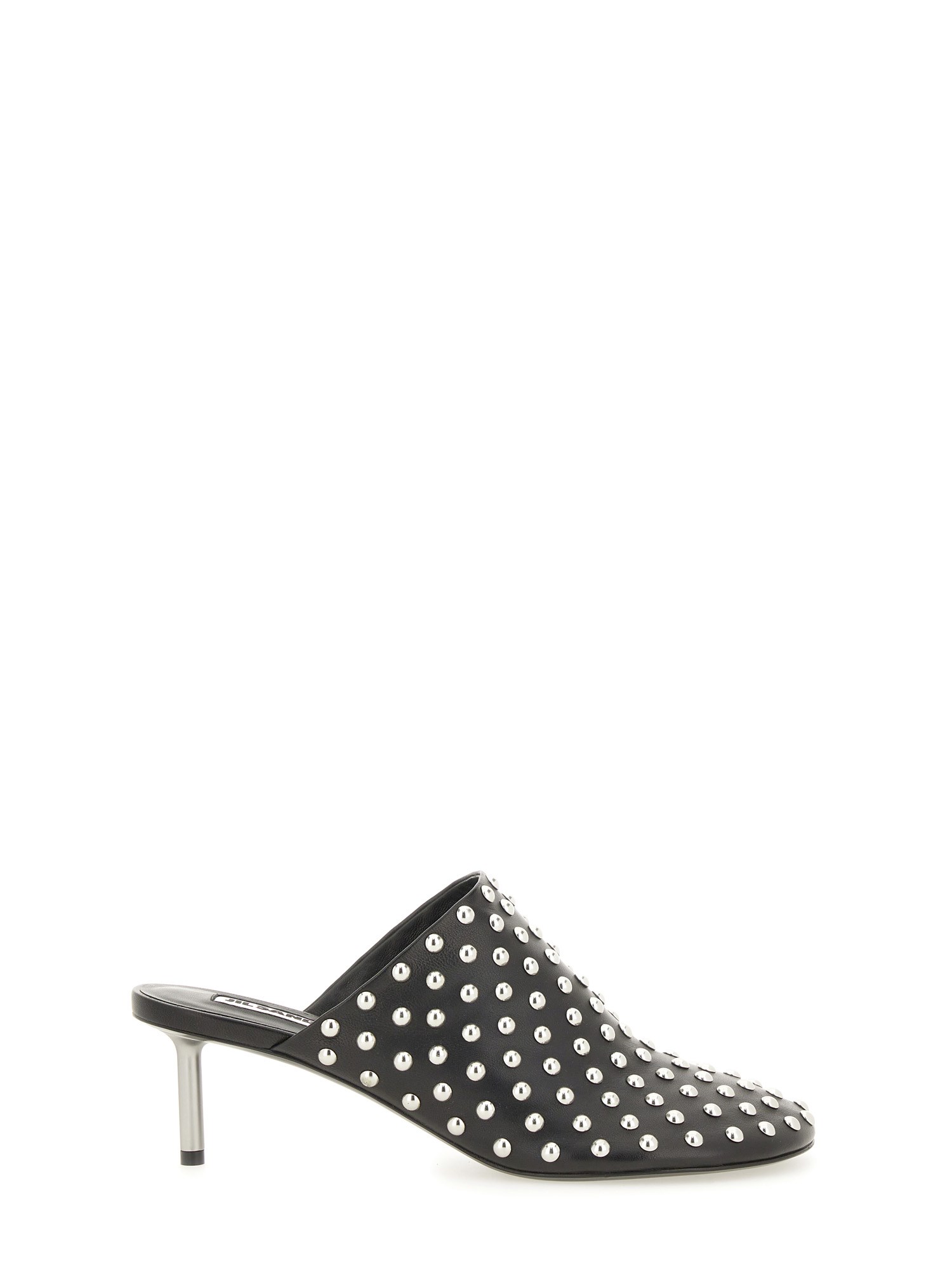 Jil Sander Black Mules With Low Heel And All-over Stud Embellishments In Leather Woman In Black
