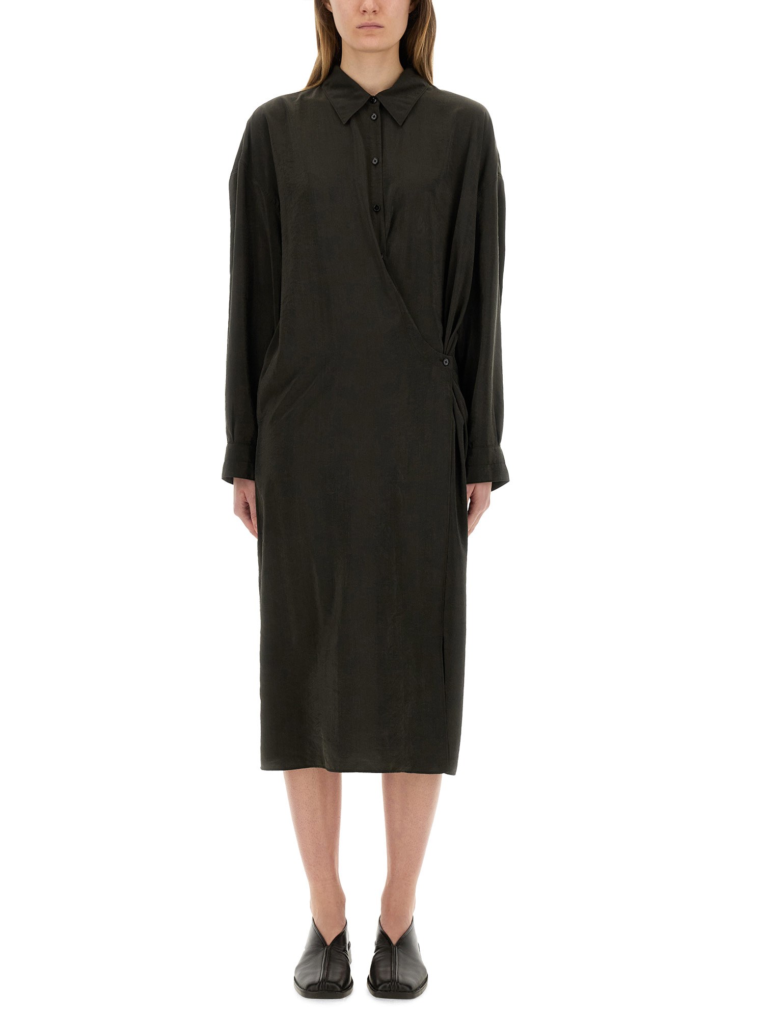 Lemaire Purple Straight Collar Twisted Midi Dress In Brown