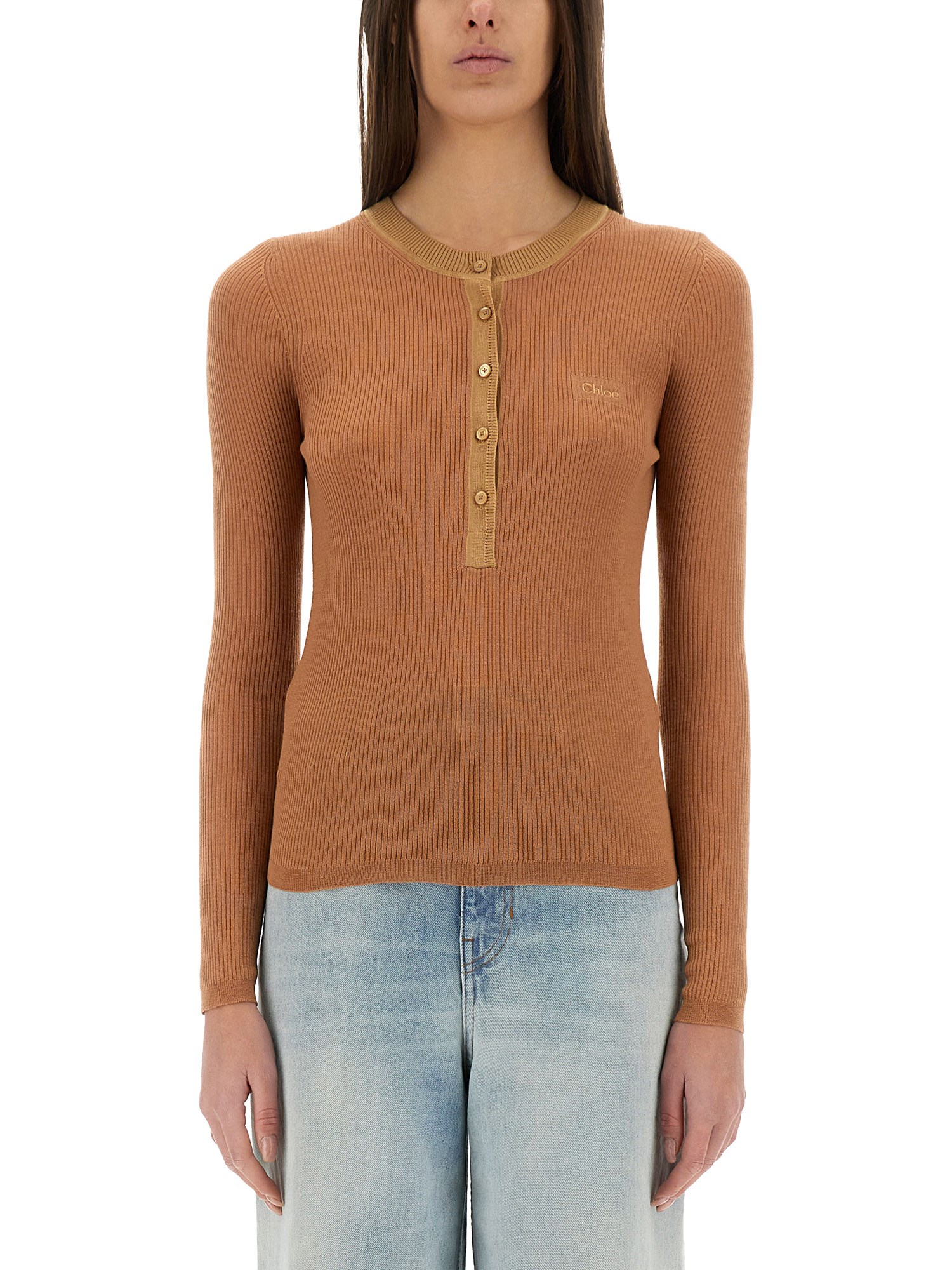 Chloé Ribbed Silk Top In Pink