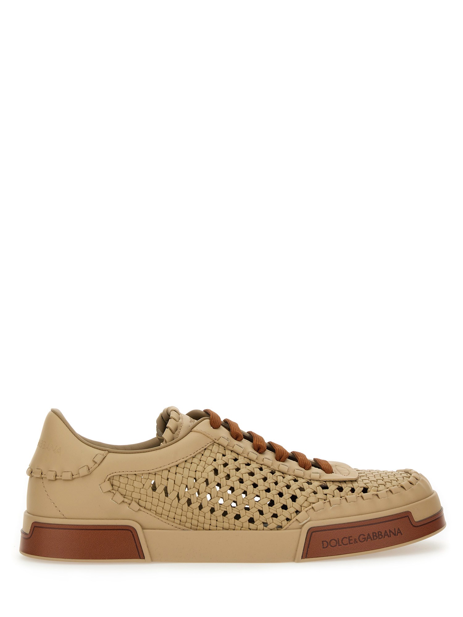 Dolce & Gabbana Cappuccino Leather Portofino Sneakers In Beige