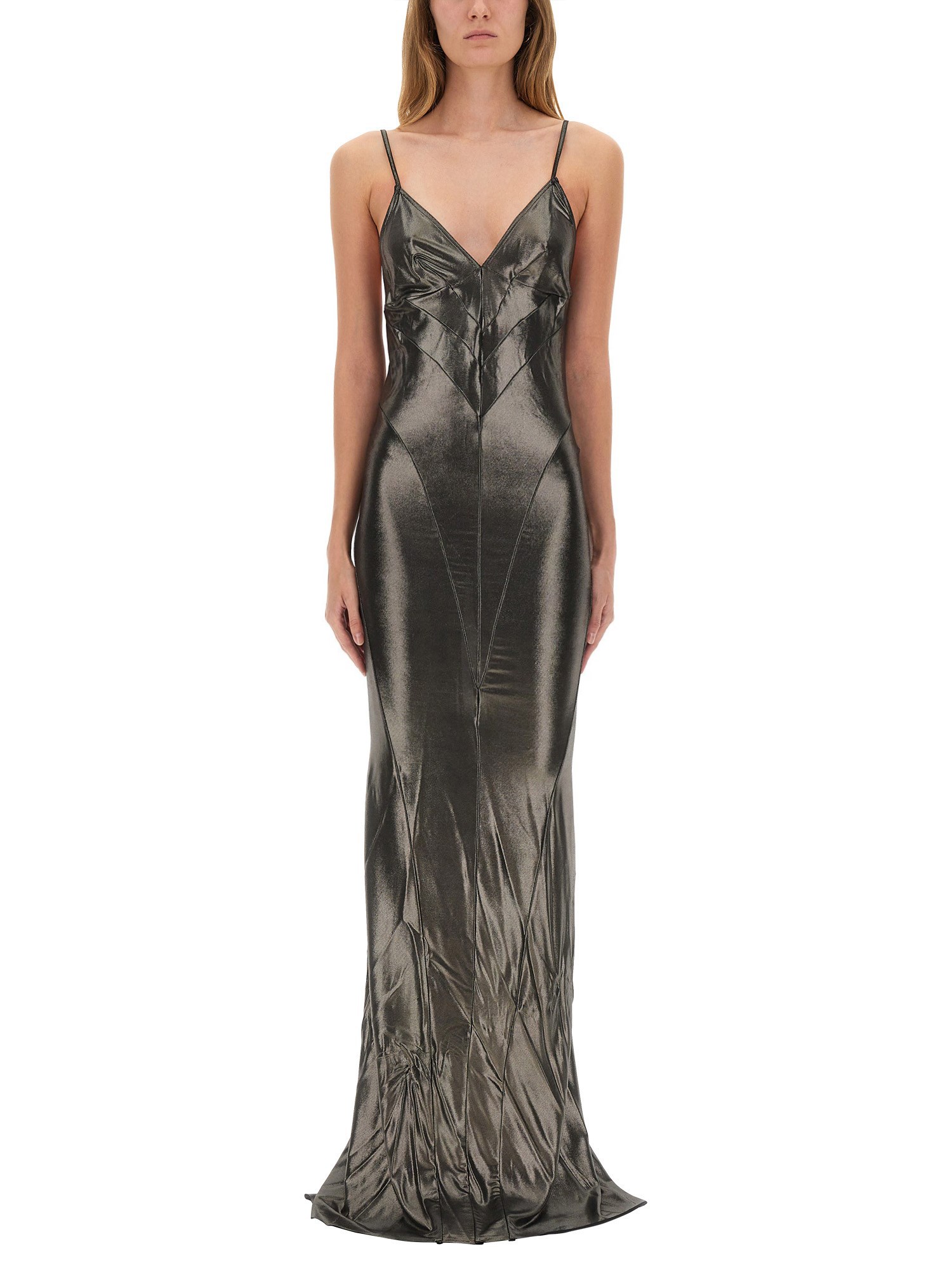 Rick Owens Metallic Long Dress In Gray
