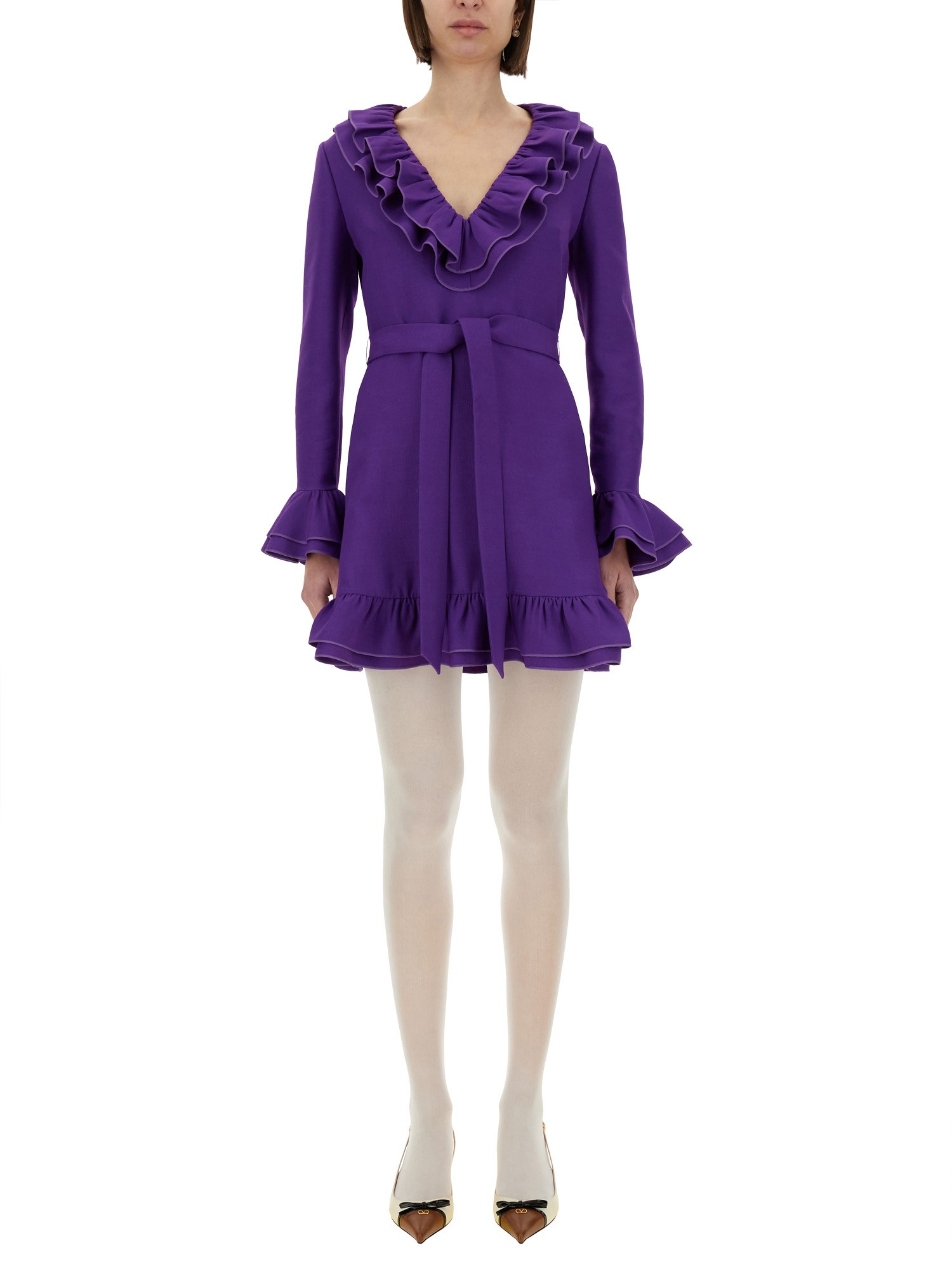 Valentino Purple Wool And Silk Mini Dress In Purple