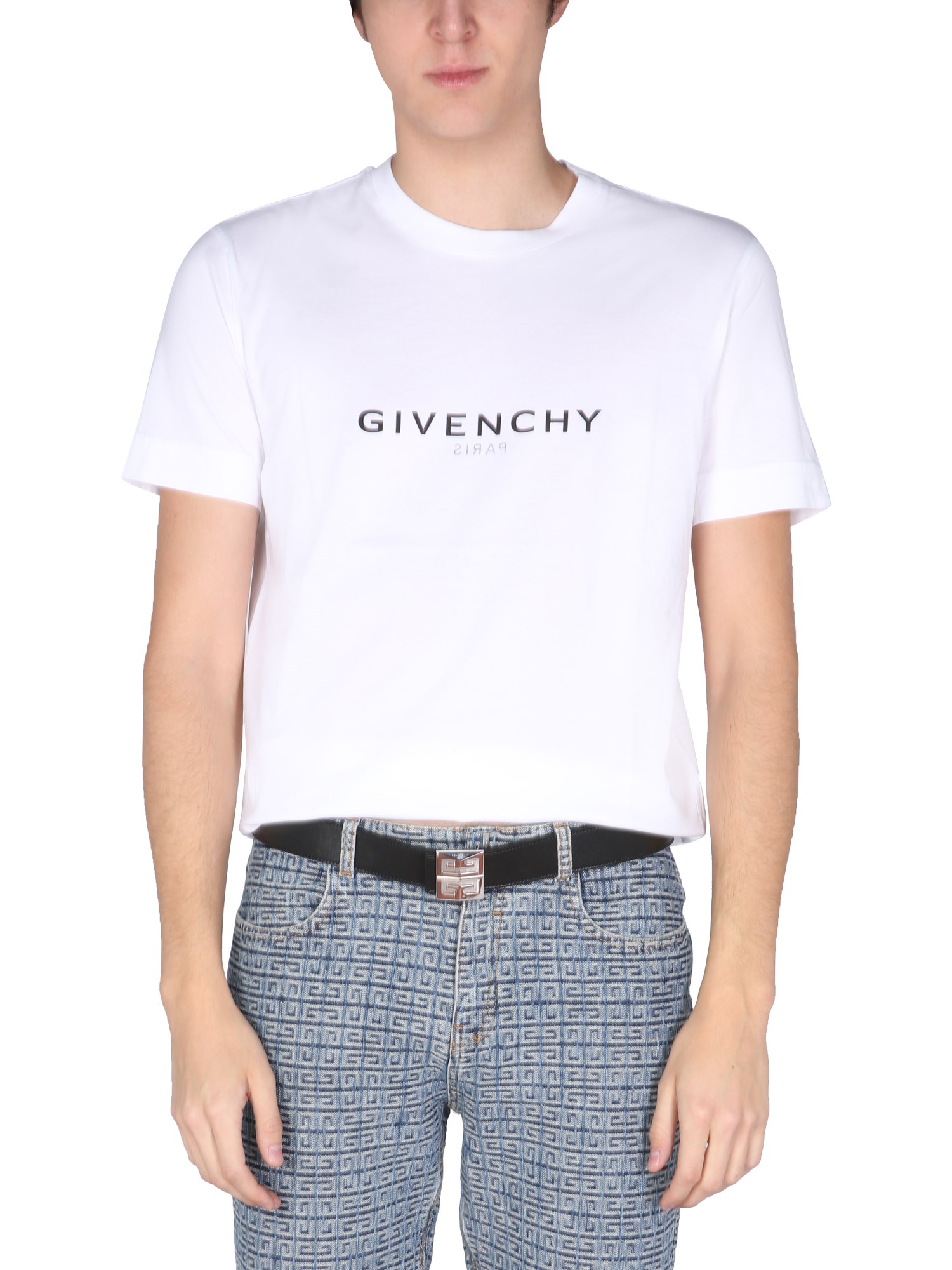 Givenchy White Crewneck T-shirt With Logo Print In Cotton Man In White